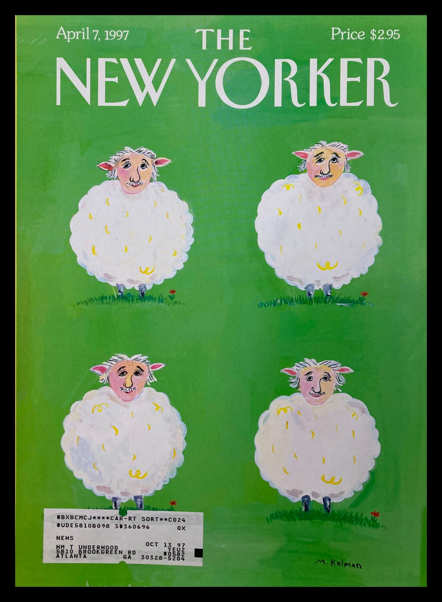 COVER ONLY The New Yorker April 7 1997 Einstein, Zwestein, Dreistein by Kalman