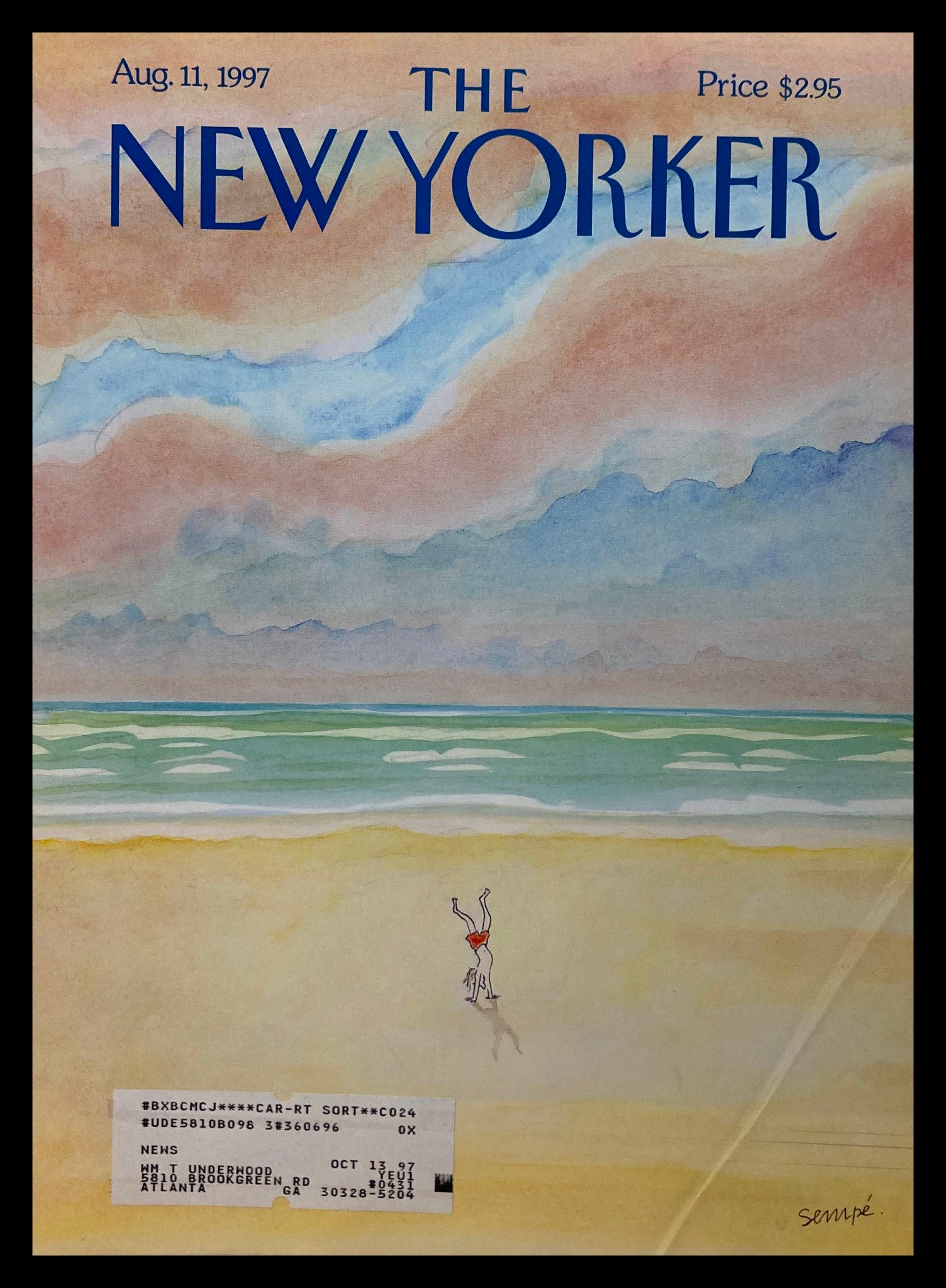 COVER ONLY The New Yorker August 11 1997 Les Pieds Sur Terre by J. J. Sempe