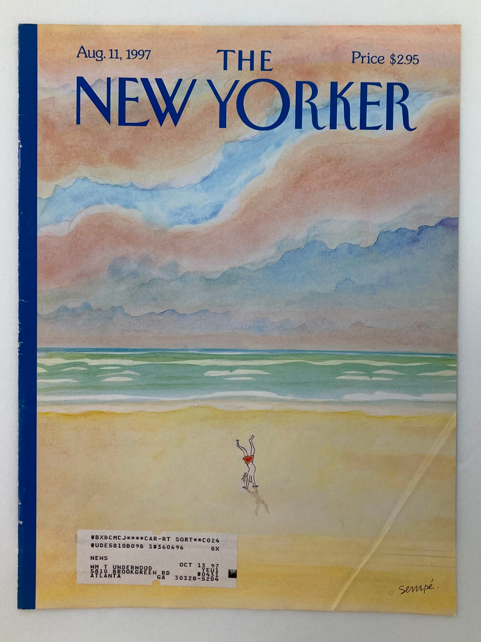 COVER ONLY The New Yorker August 11 1997 Les Pieds Sur Terre by J. J. Sempe