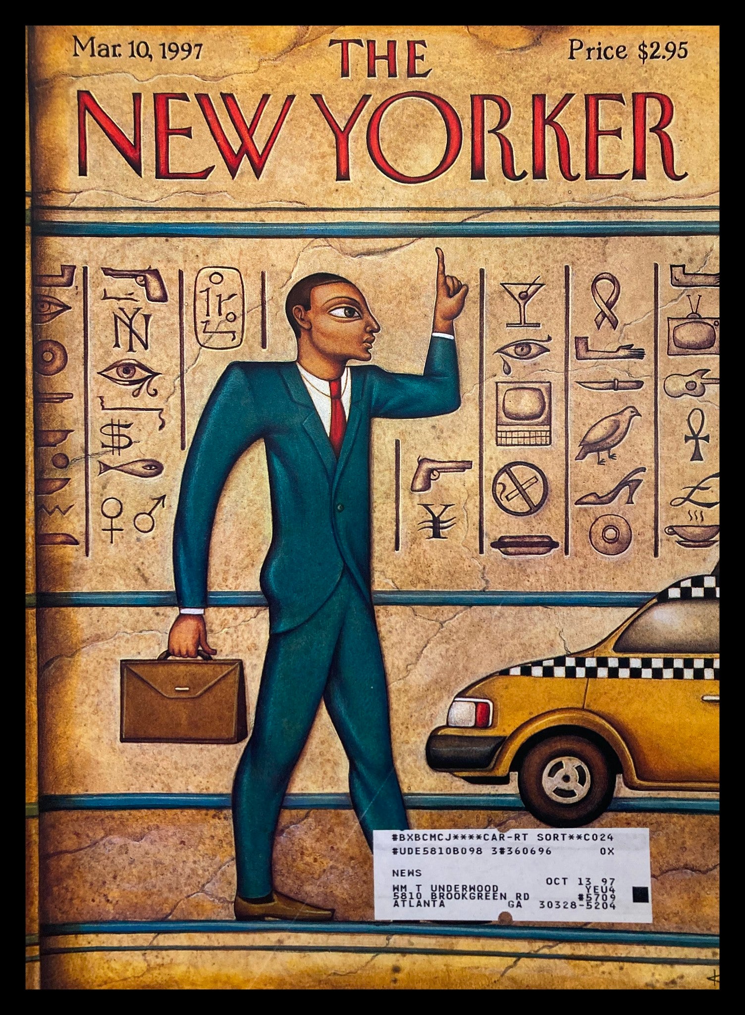 COVER ONLY The New Yorker March 10 1997 Tut's Taxi by Anita Kunz