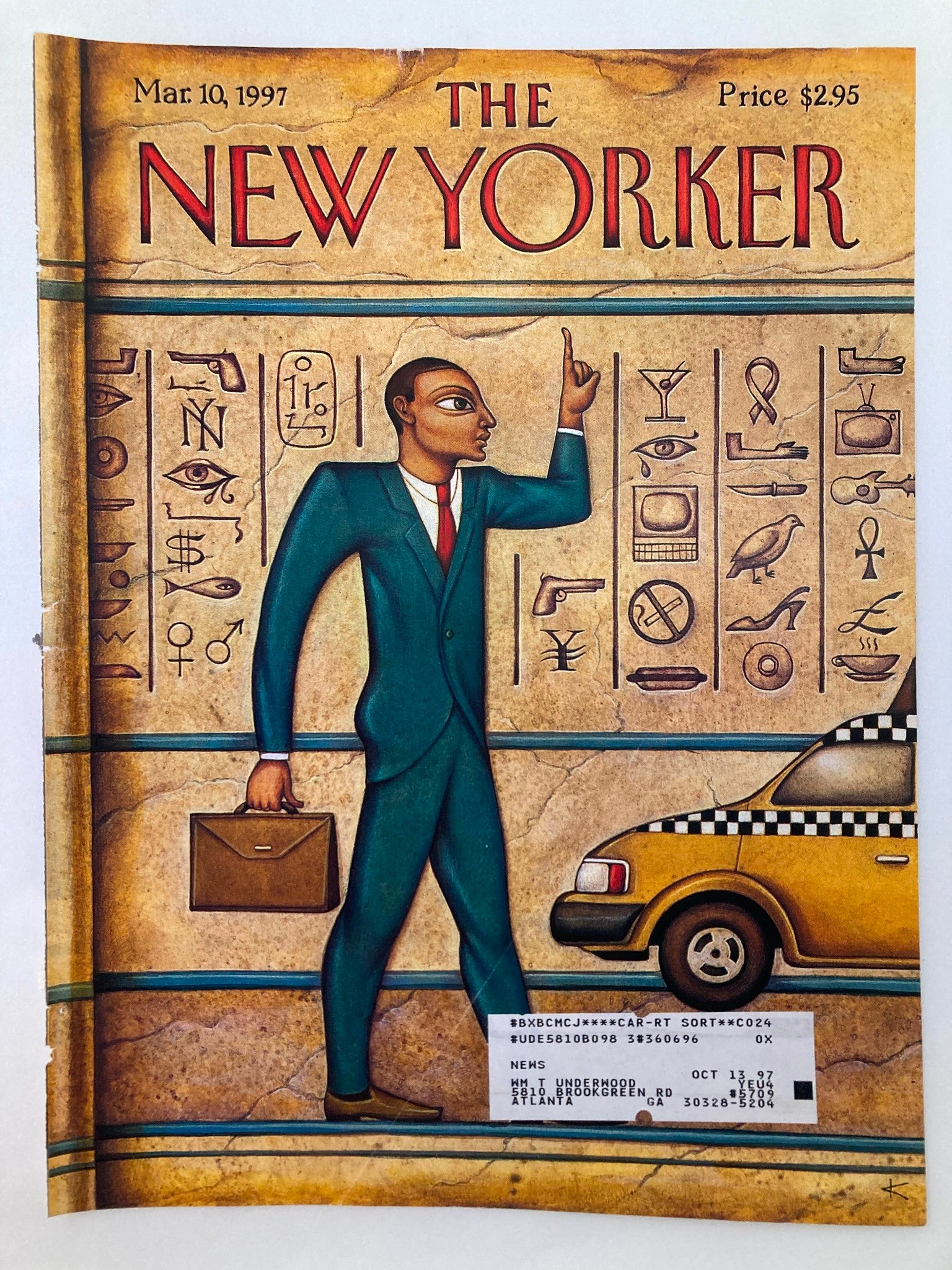 COVER ONLY The New Yorker March 10 1997 Tut's Taxi by Anita Kunz