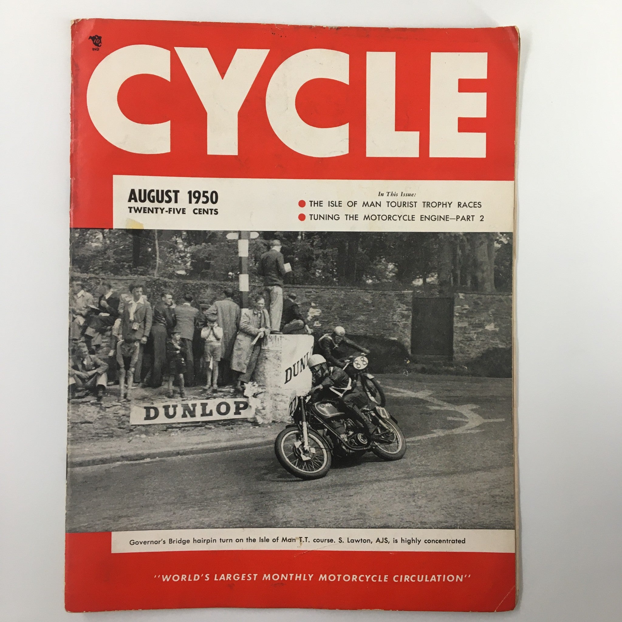 VTG Cycle Magazine August 1950 Turn On The Isle of Man T.T. Course No Label