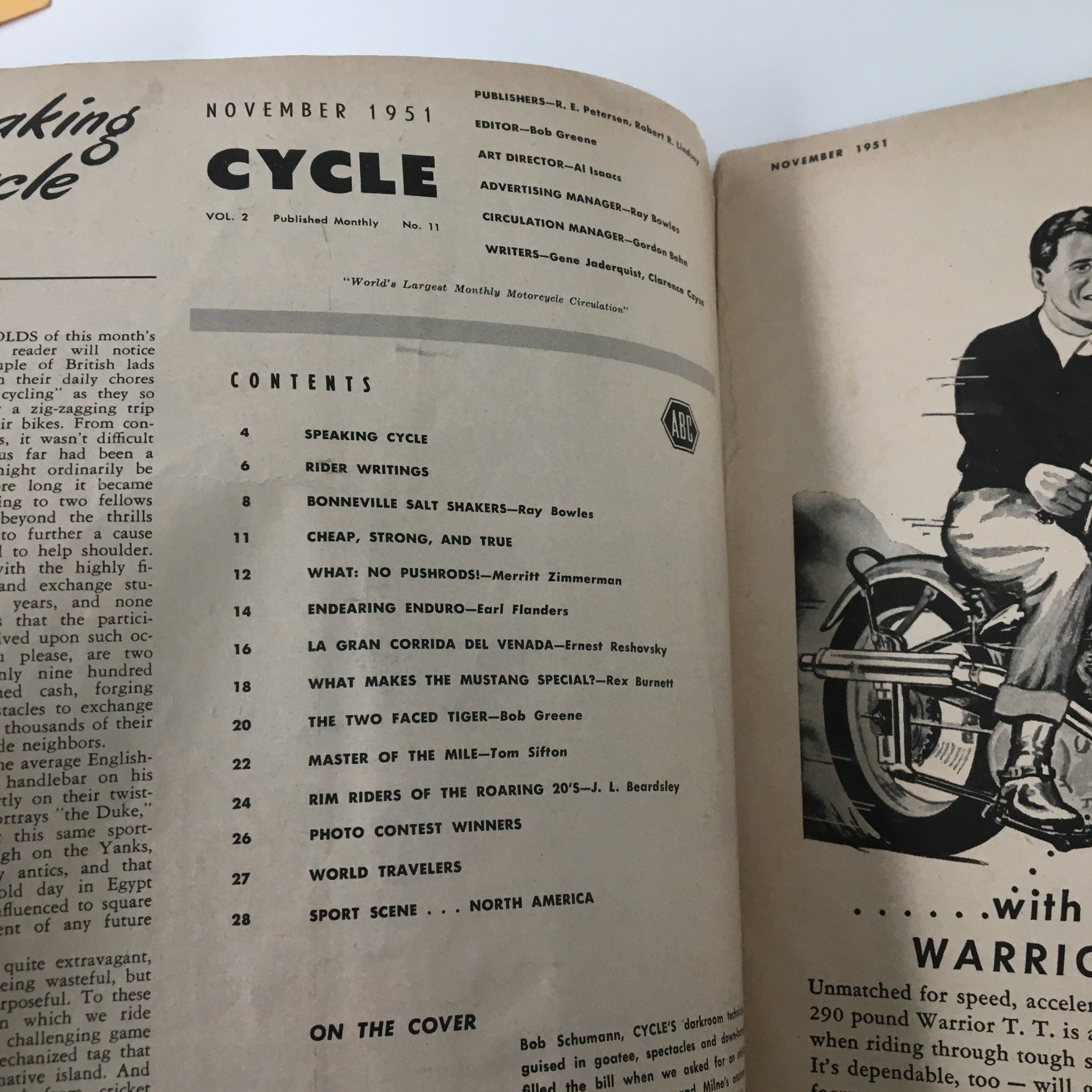 VTG Cycle Magazine November 1951 Bob Schumann Rim Riders of the Roaring No Label