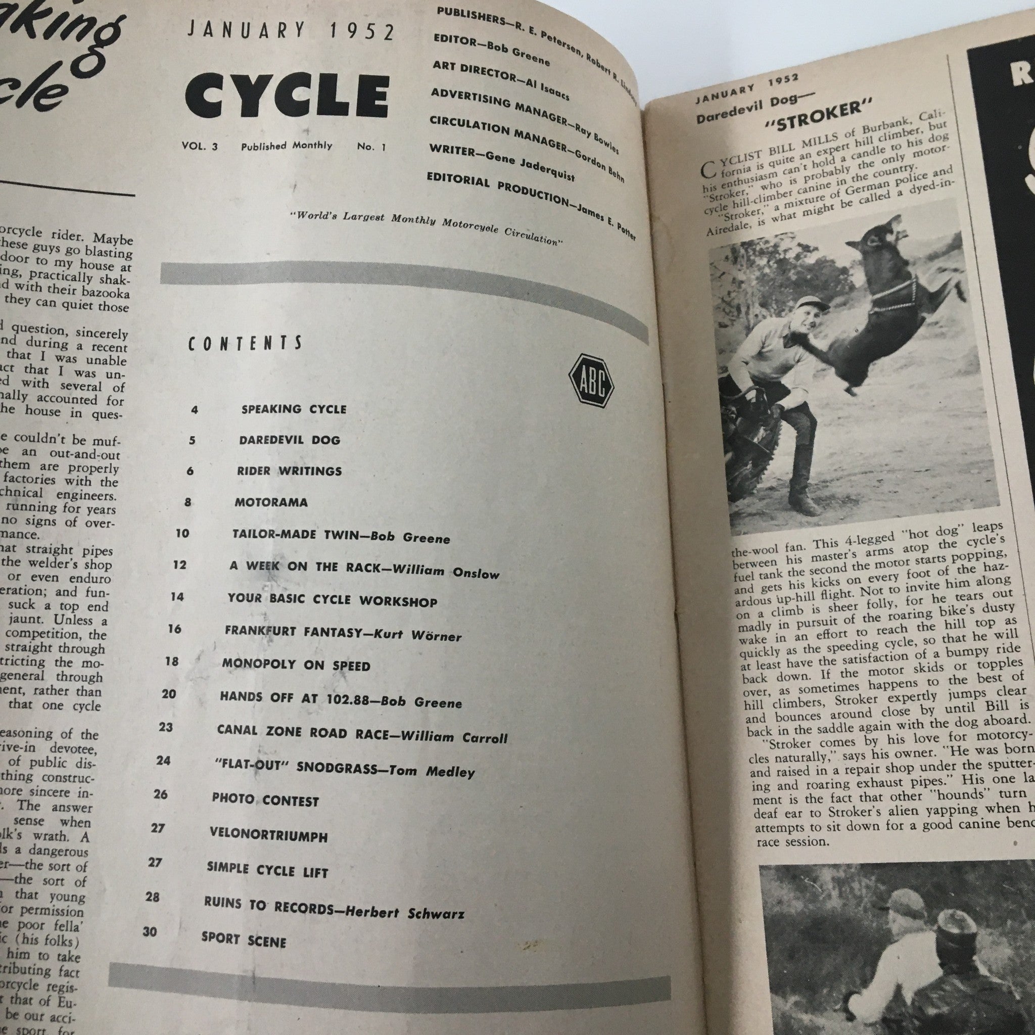 VTG Cycle Magazine January 1952 Stroker & Cyclist Bill Mills of Burbank No Label