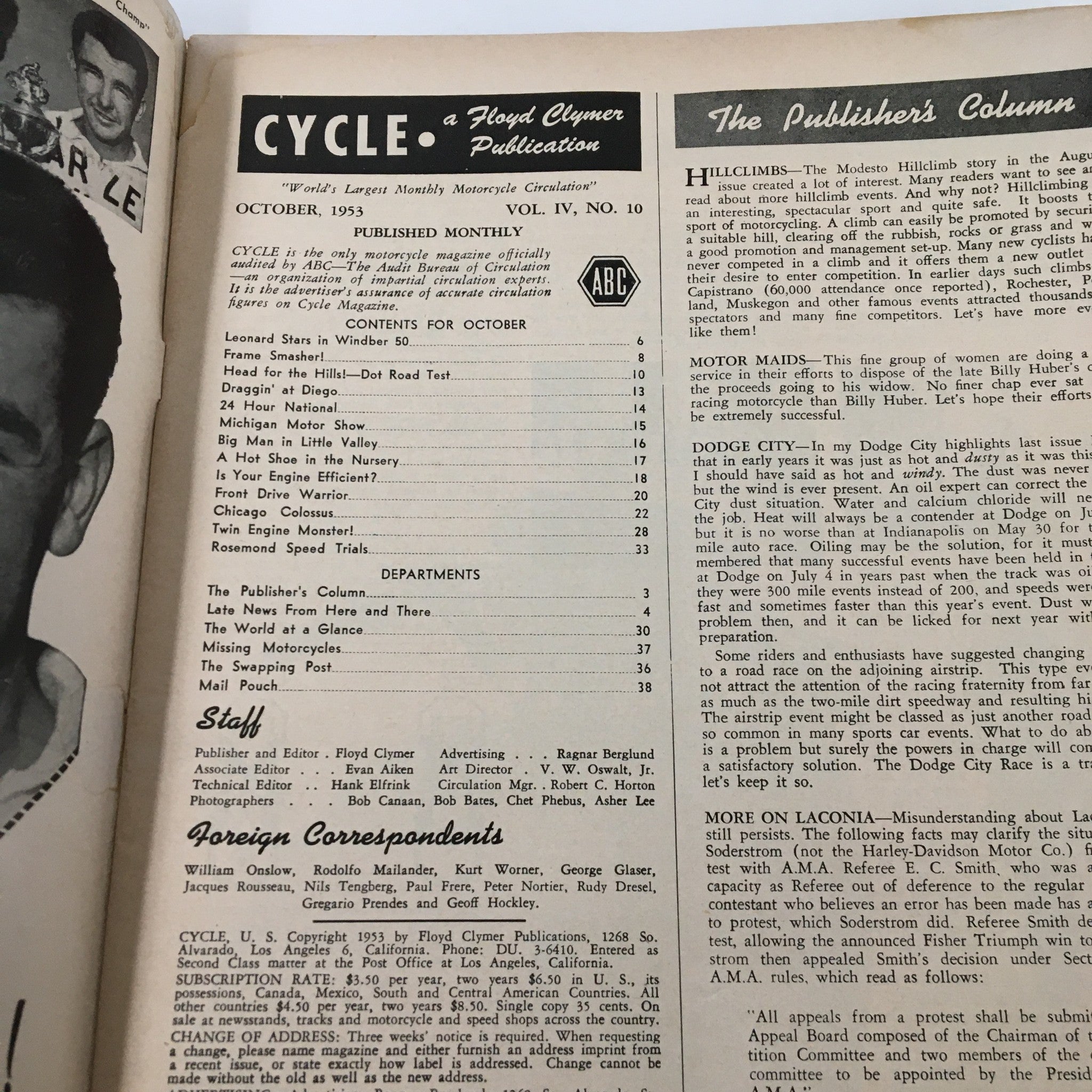 VTG Cycle Magazine October 1953 The Biography of the Big X No Label