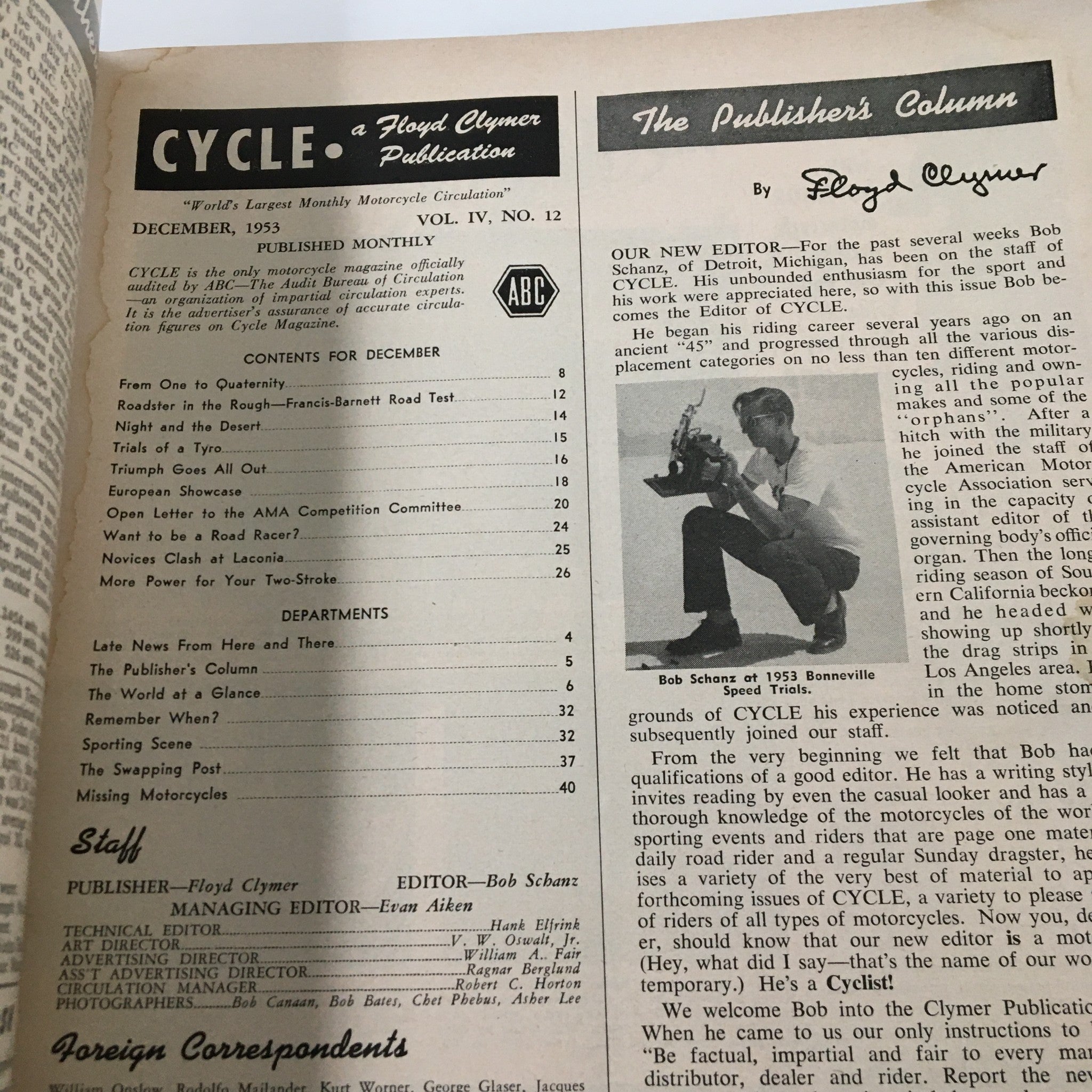 VTG Cycle Magazine December 1953 Francis-Barnett Road Test No Label