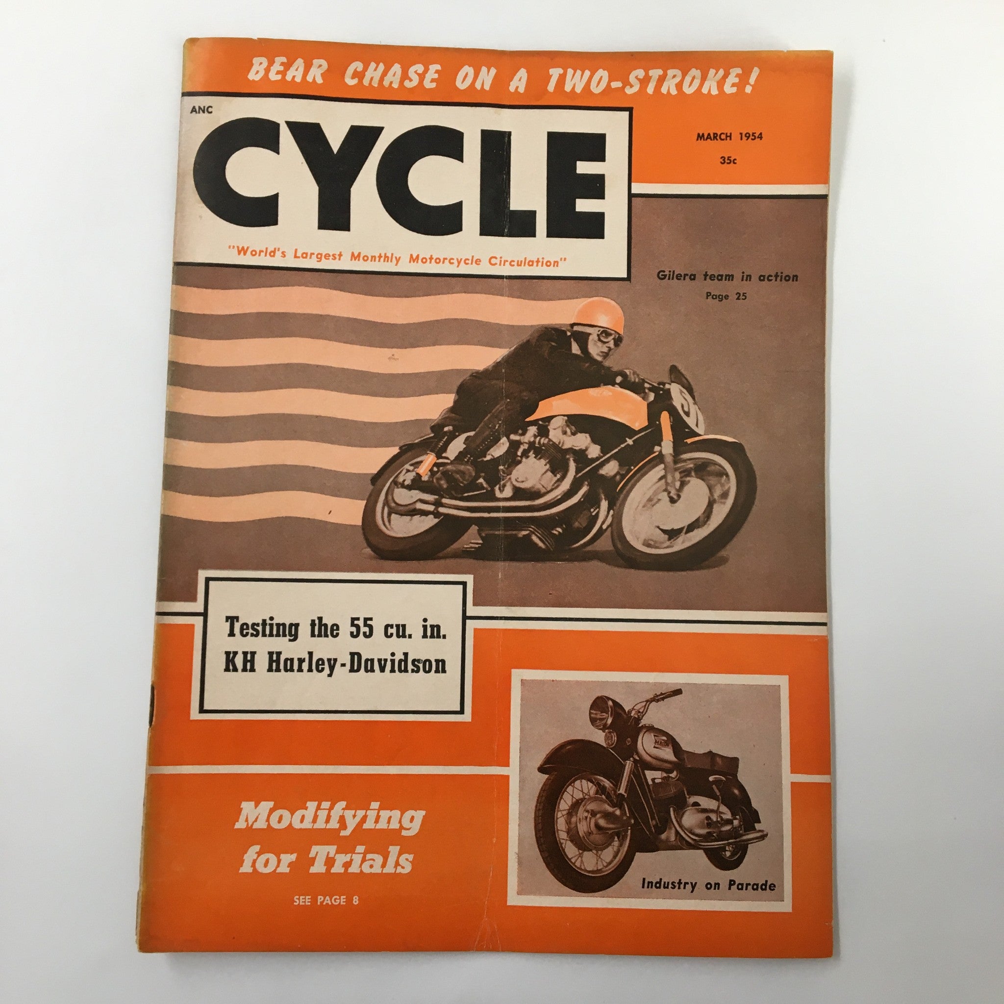 VTG Cycle Magazine March 1954 Gilera Team in Action & Industry Parade No Label