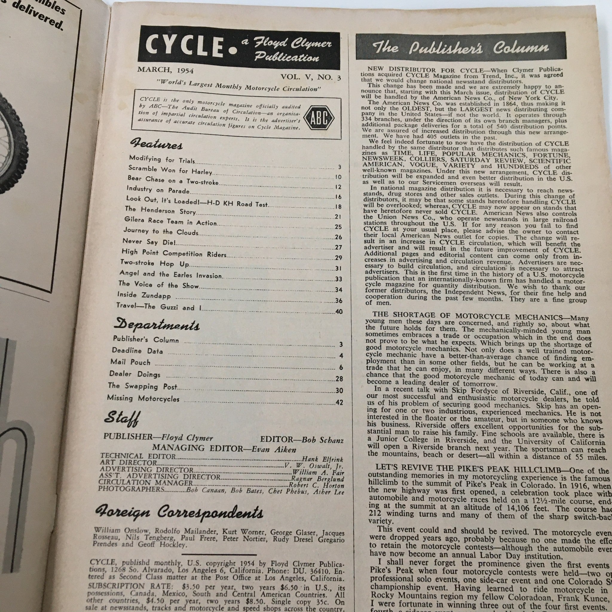 VTG Cycle Magazine March 1954 Gilera Team in Action & Industry Parade No Label