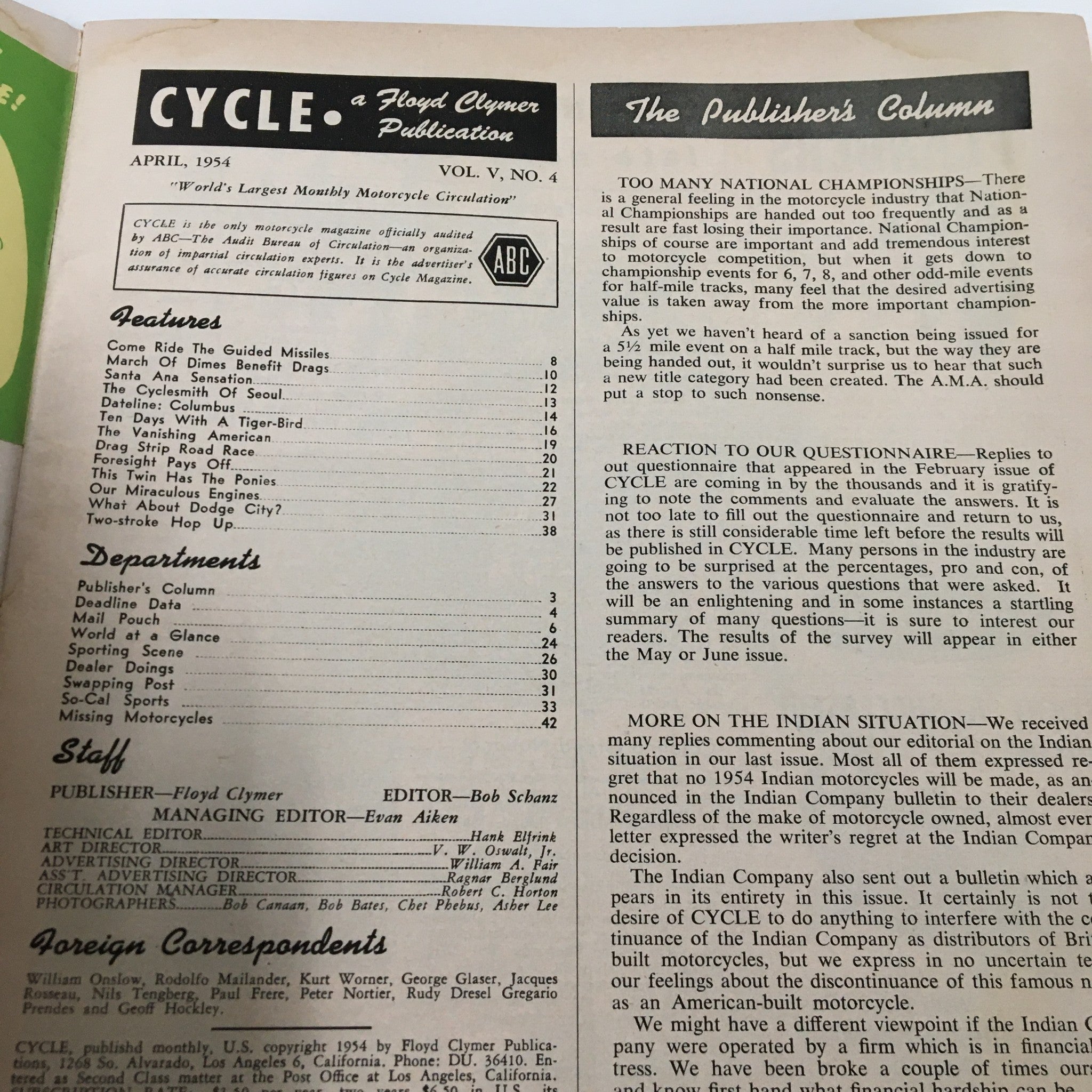 VTG Cycle Magazine April 1954 Ten Days with a Triumph Tiger-Bird No Label