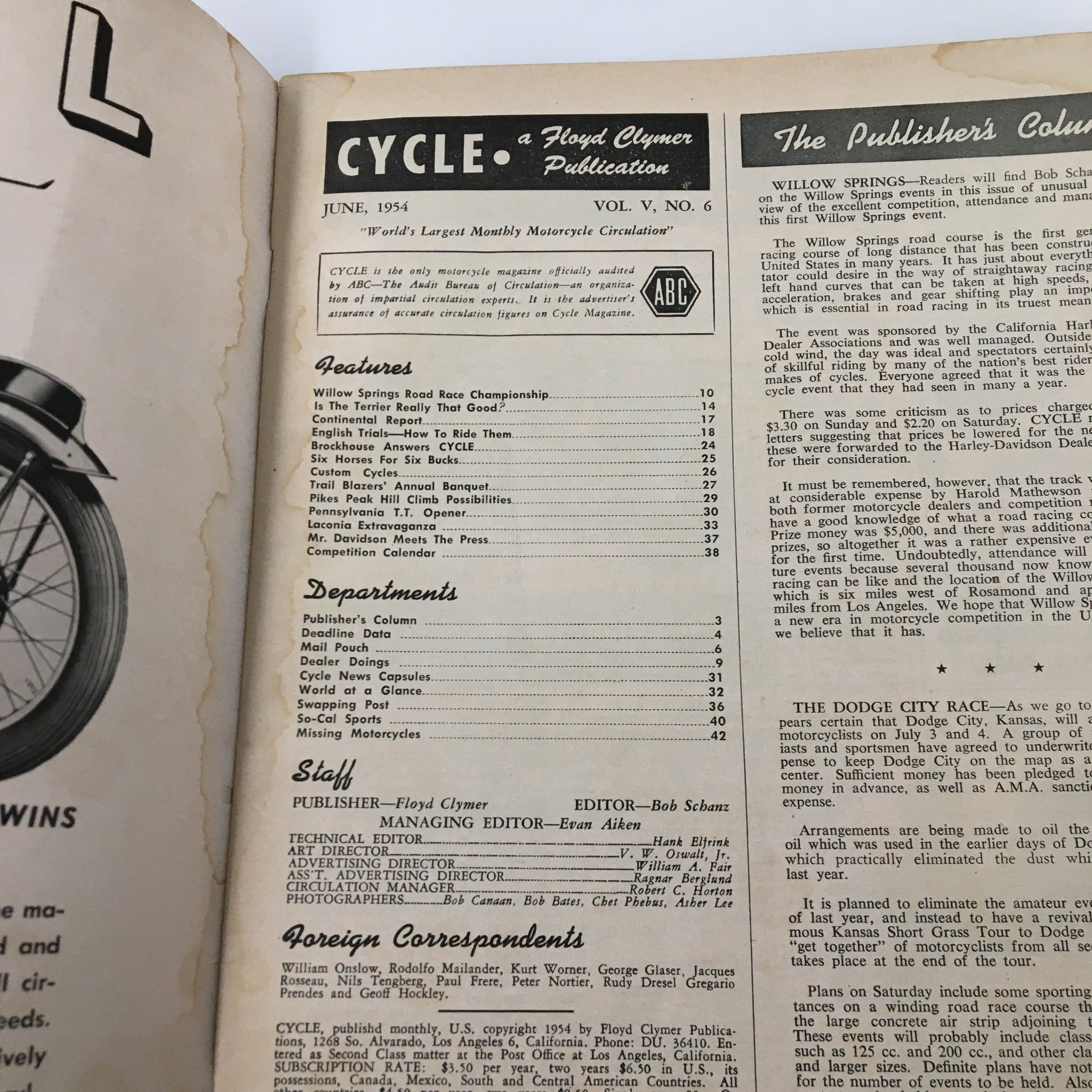 VTG Cycle Magazine June 1954 English Trials and How To Ride Them No Label