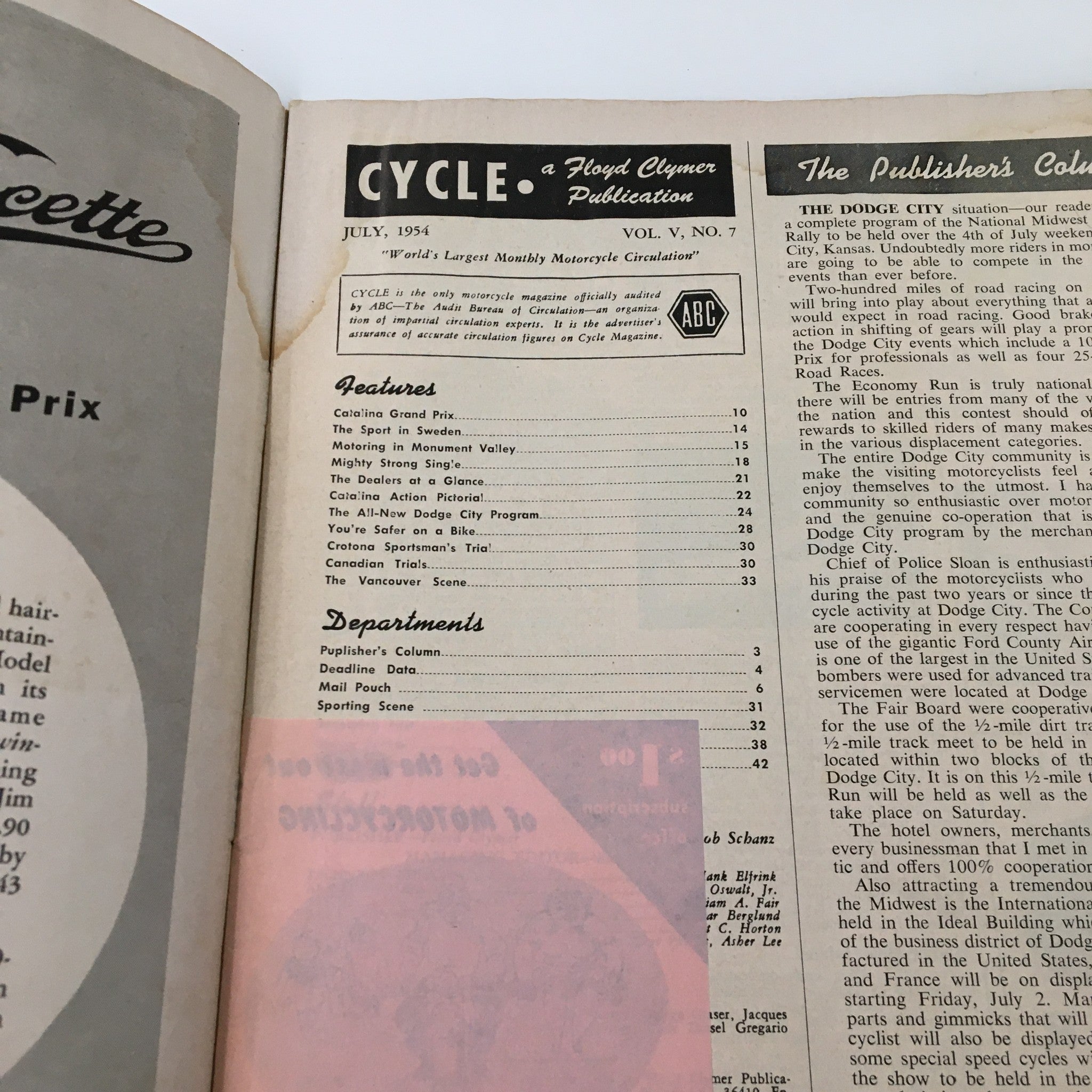 VTG Cycle Magazine July 1954 Road Test for The 'Catalina' Velo No Label