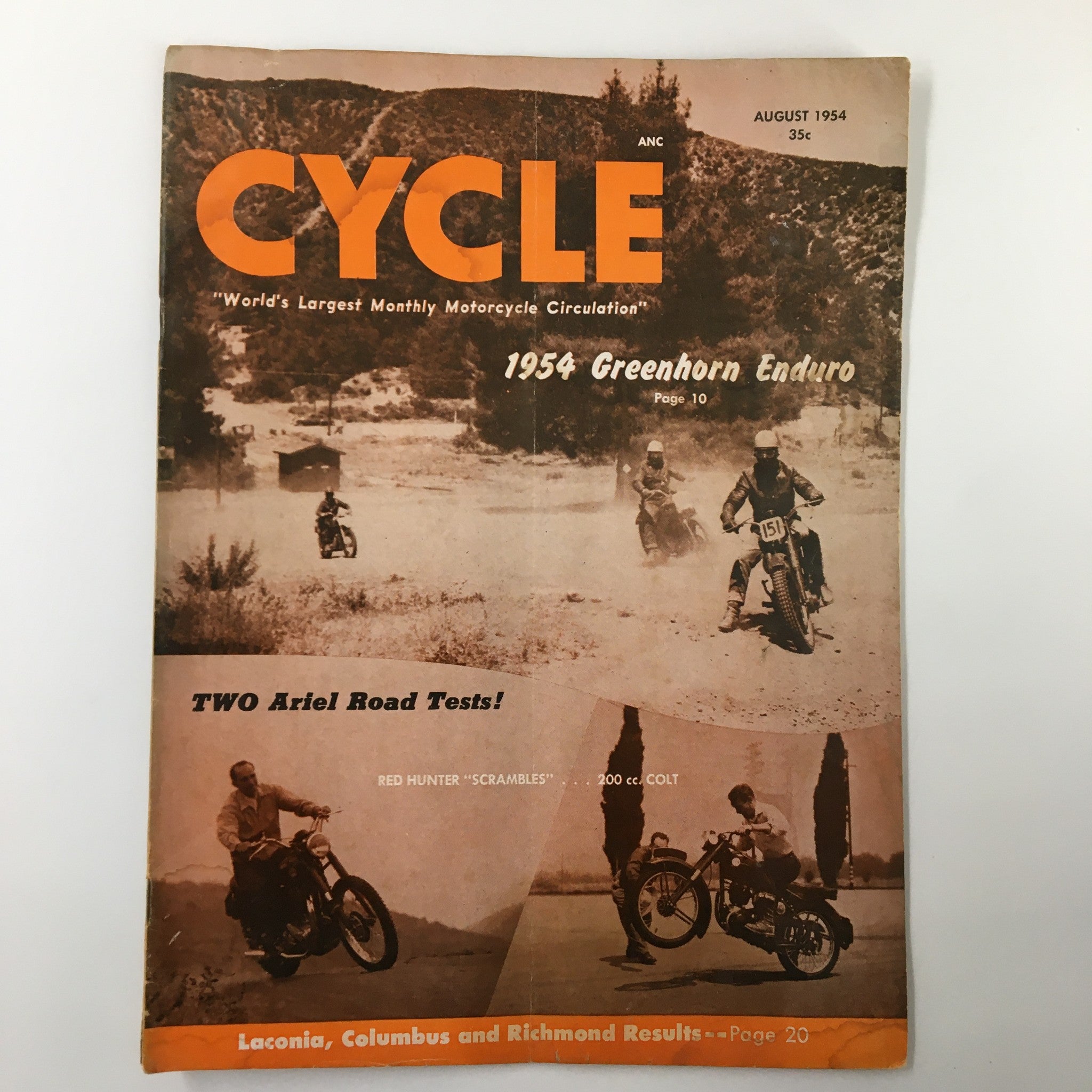 VTG Cycle Magazine August 1954 Greenhorn Enduro & Red Hunter Scrambles No Label