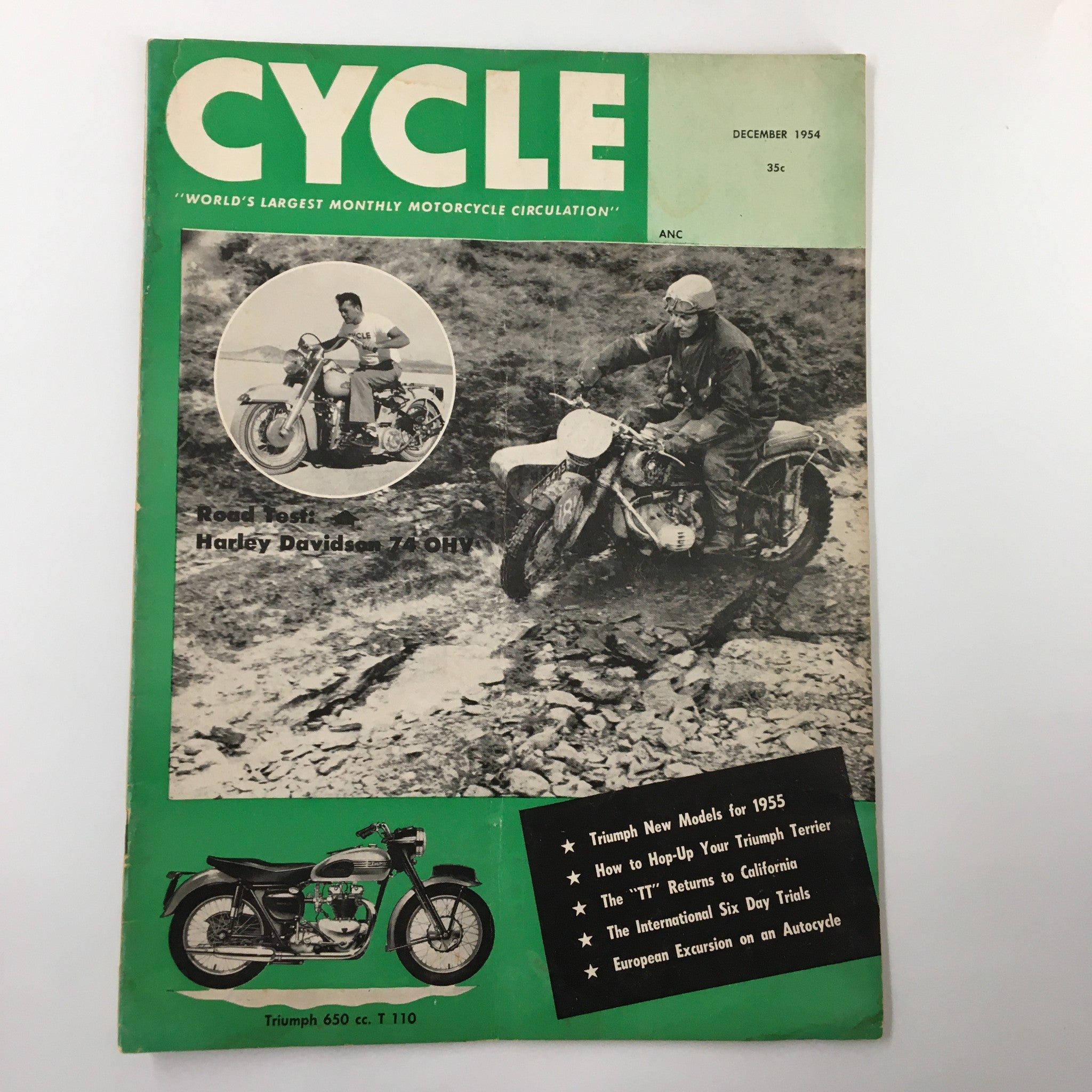 VTG Cycle Magazine December 1954 Road Test of Harley Davidson 74 OHV No Label