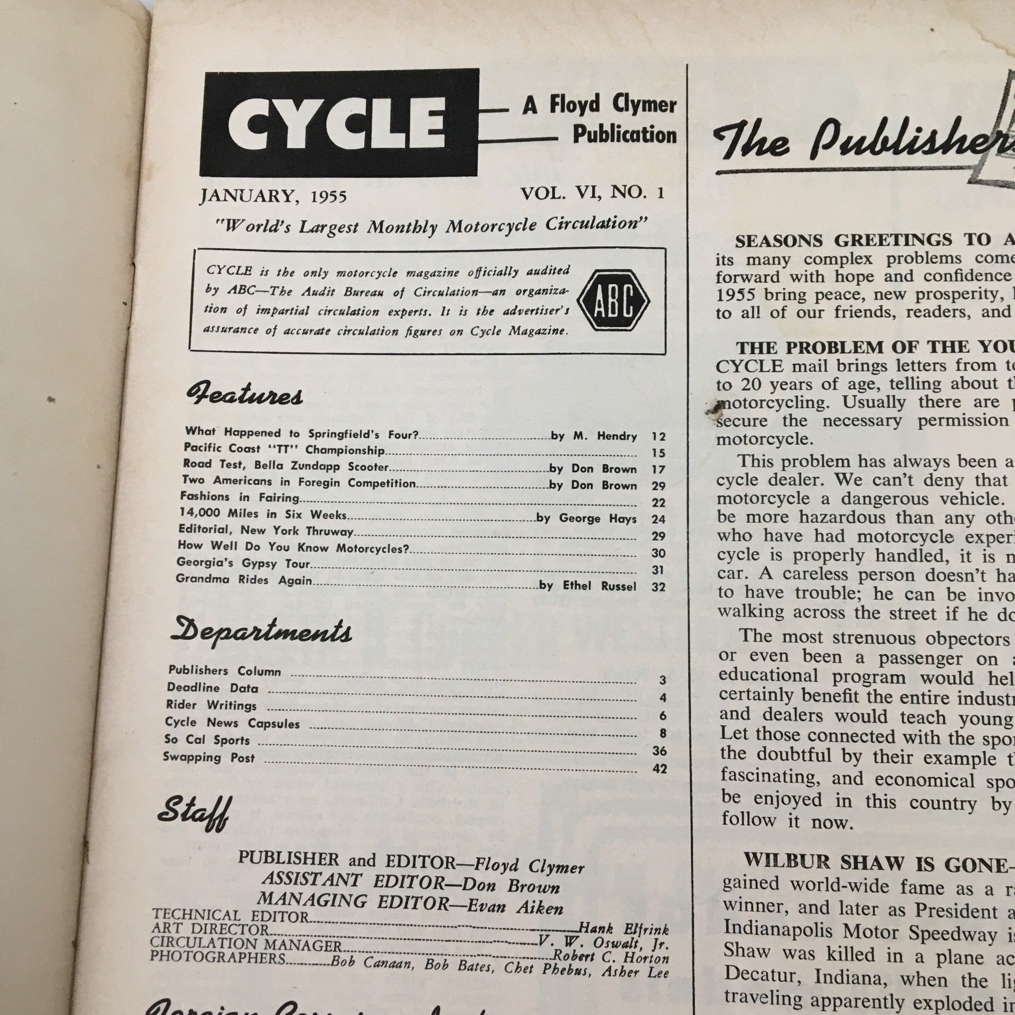 VTG Cycle Magazine January 1955 Pacific Coast TT Championship No Label