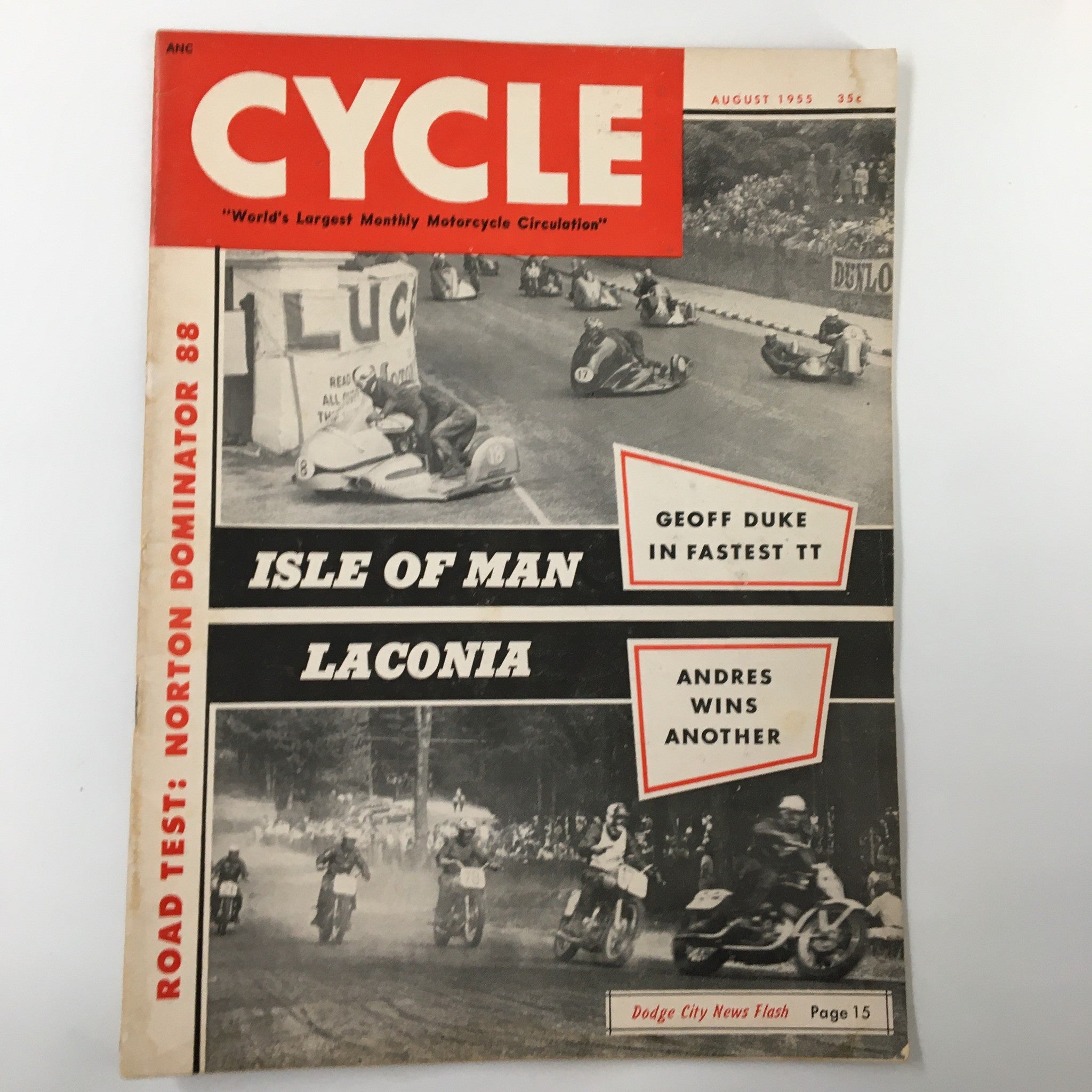 VTG Cycle Magazine August 1955 Geoff Duke and Andres Win Together No Label