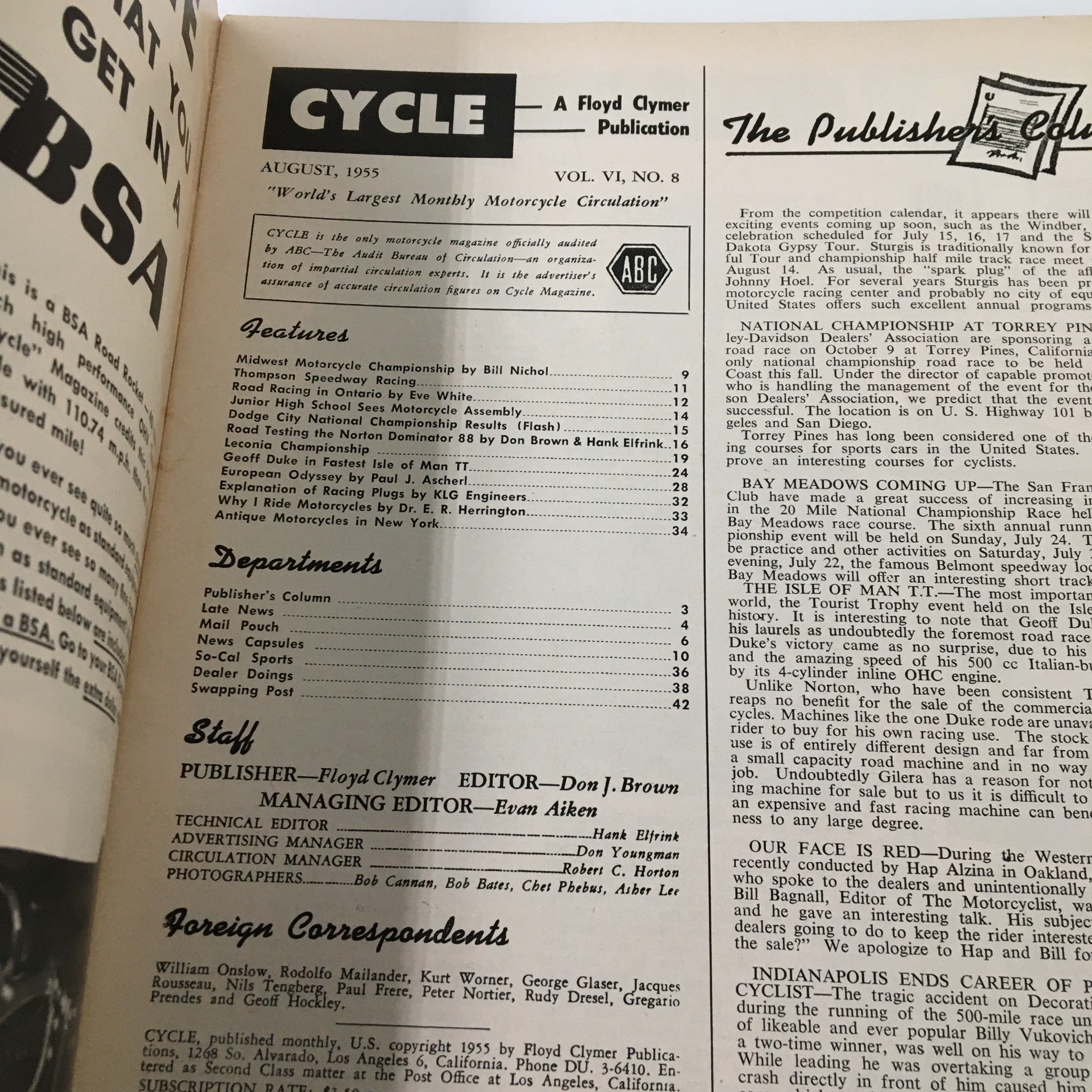 VTG Cycle Magazine August 1955 Geoff Duke and Andres Win Together No Label