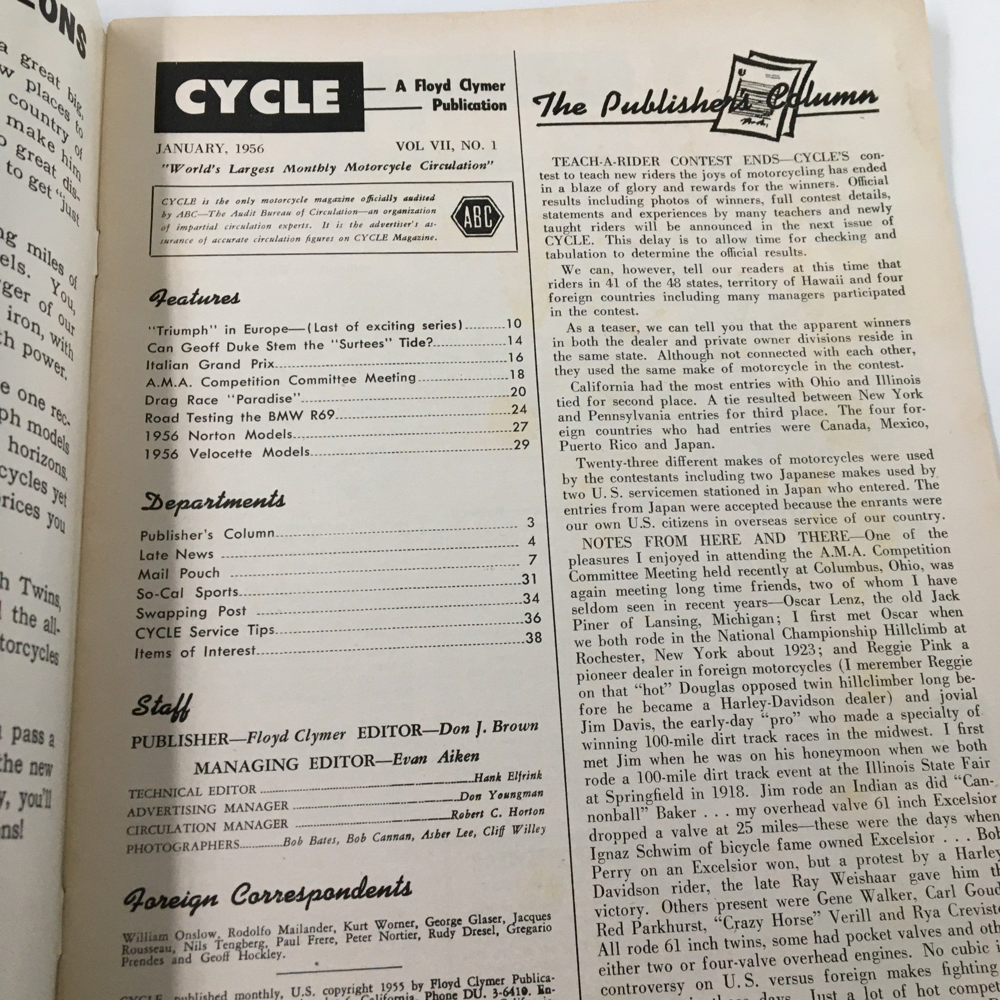 VTG Cycle Magazine January 1956 Report of the AMA Competition Committee No Label