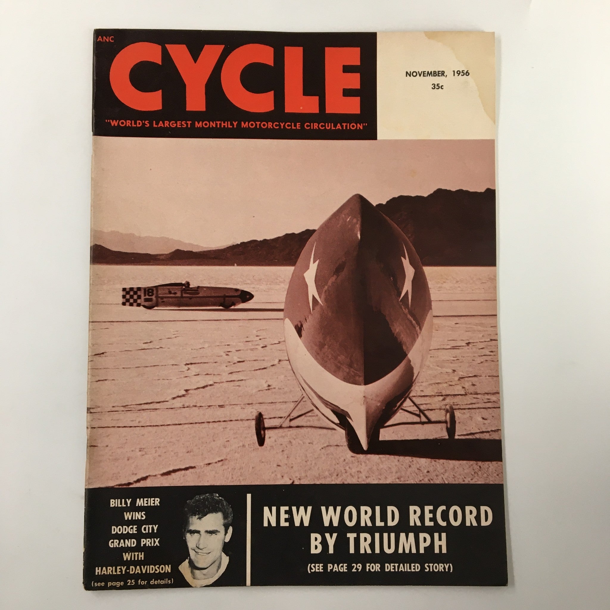 VTG Cycle Magazine November 1956 Billy Meir Wins Dodge City Grand Prix No Label