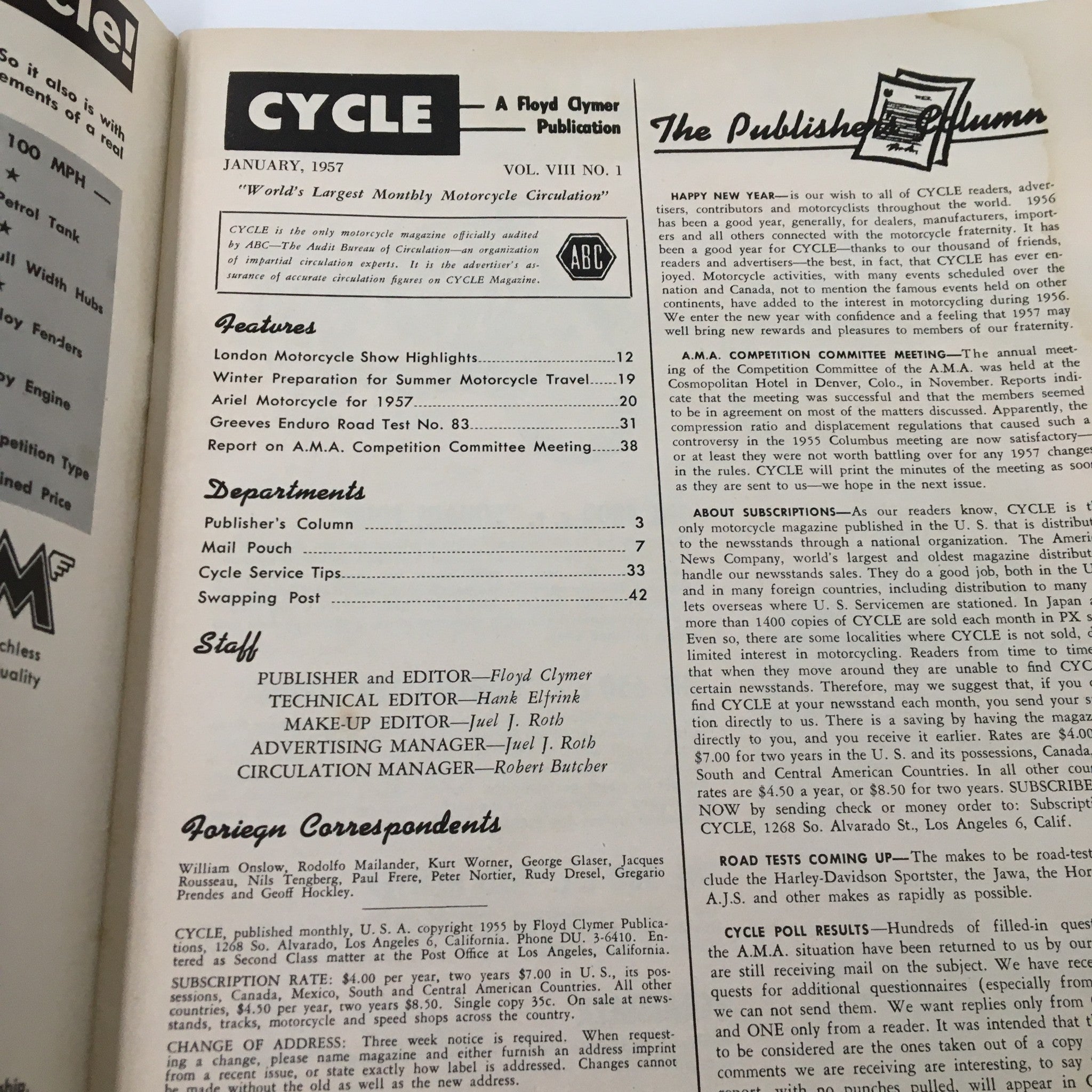 VTG Cycle Magazine January 1957 Greeves Enduro Road Test No. 83 No Label