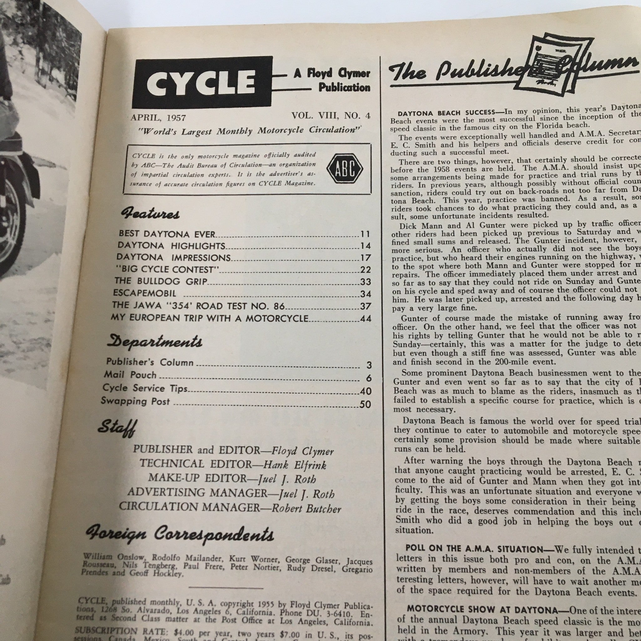 VTG Cycle Magazine April 1957 Road Testing The Jawa "354" No Label