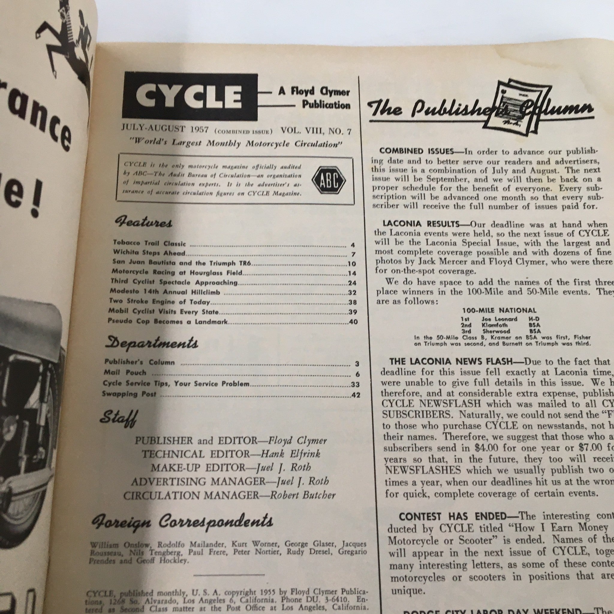 VTG Cycle Magazine July 1957 Third Cyclist Spectacle Approaching No Label