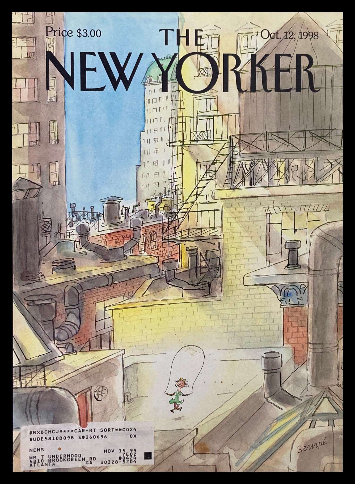 COVER ONLY The New Yorker October 12 1998 On the Roof by Jean-Jacques Sempe