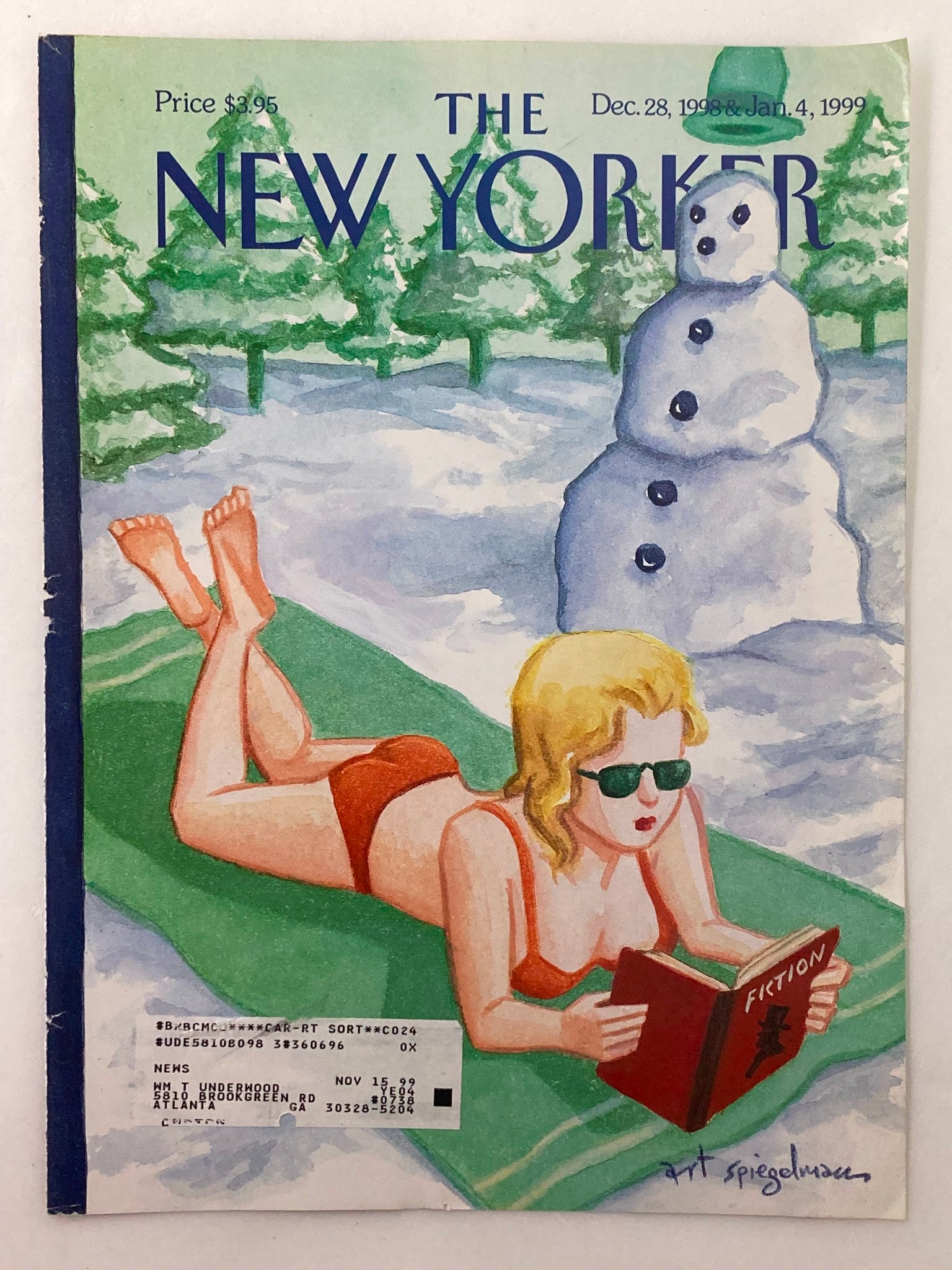 COVER ONLY The New Yorker December 28 1998 Snow Reading by Art Spiegelman