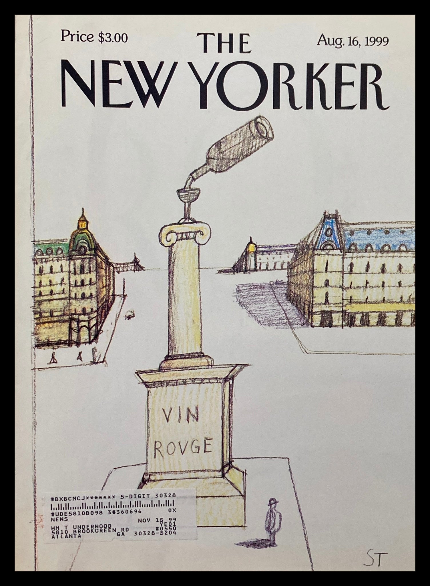 COVER ONLY The New Yorker August 16 1999 Red Wine Rules by Saul Steinberg