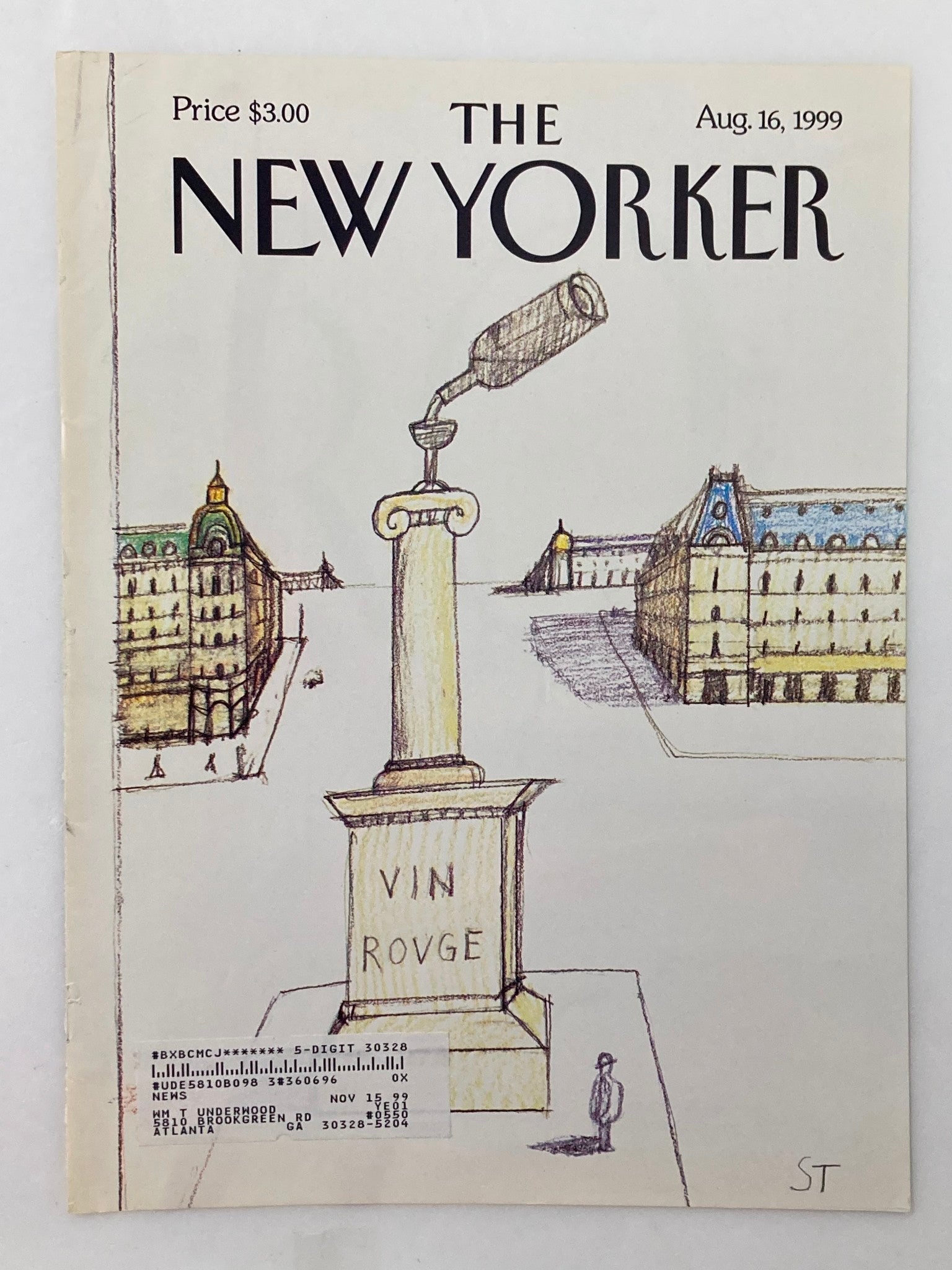 COVER ONLY The New Yorker August 16 1999 Red Wine Rules by Saul Steinberg