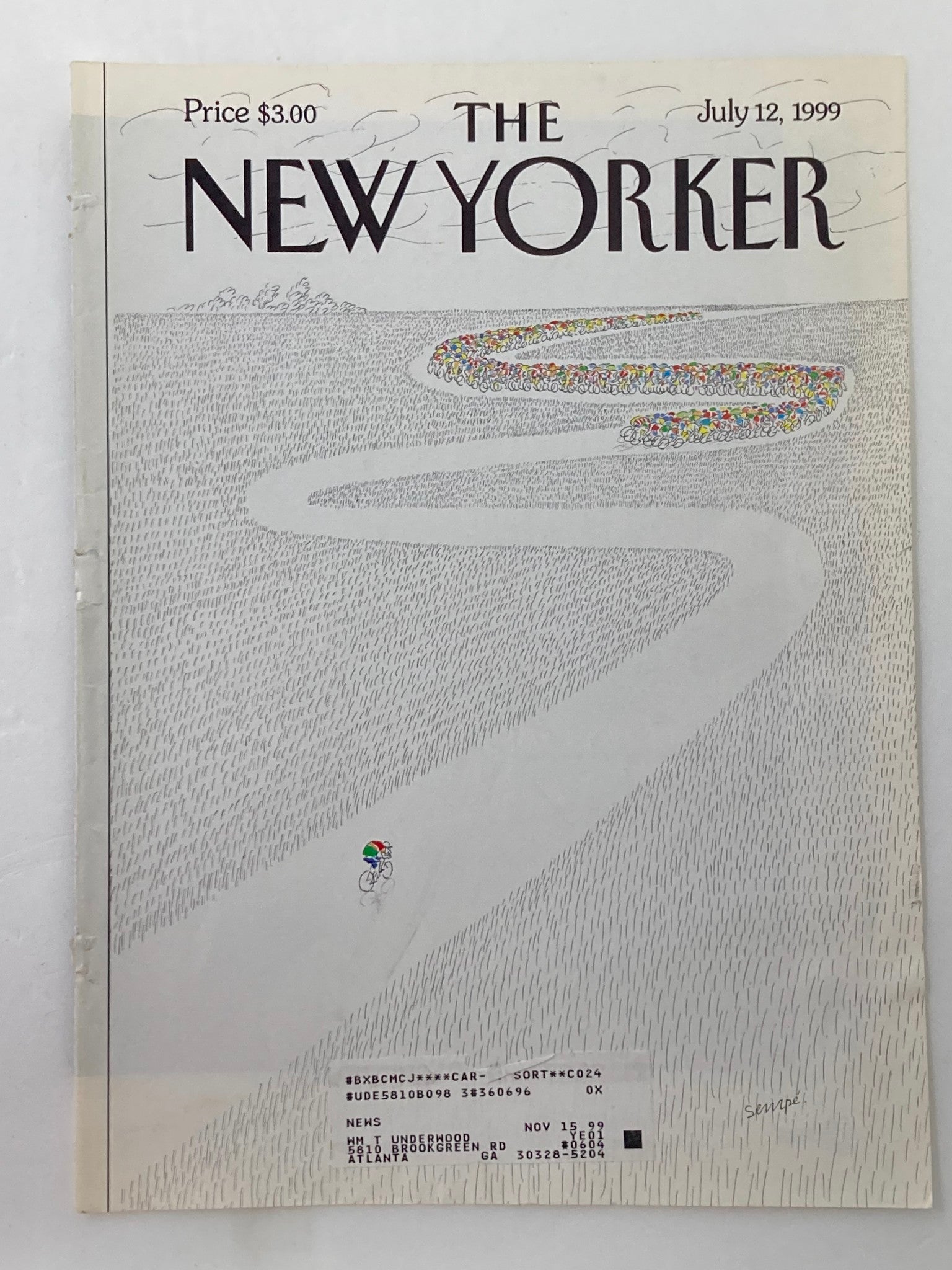 COVER ONLY The New Yorker July 12 1999 Tour de France by Jean-Jacques Sempé