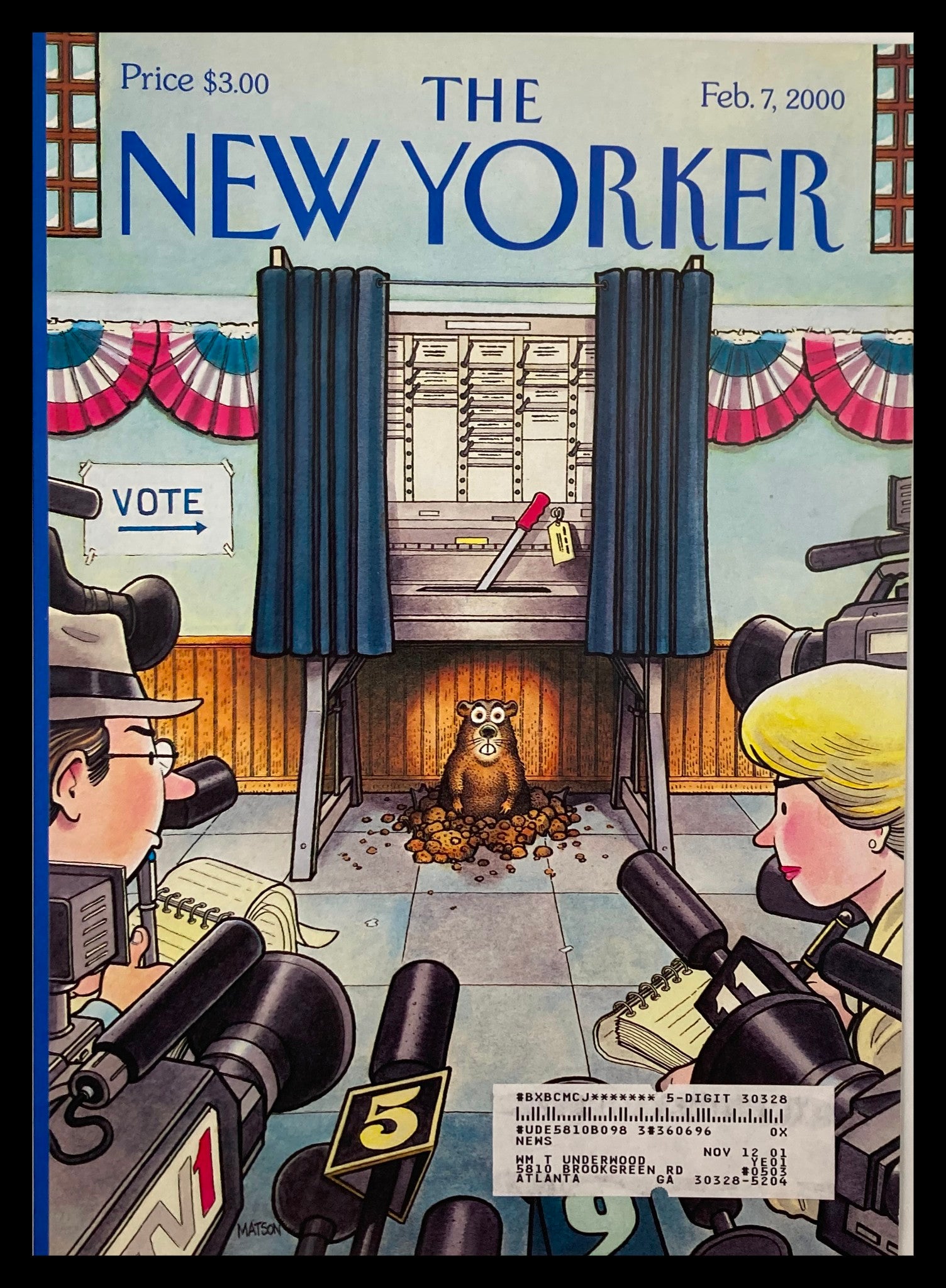 COVER ONLY The New Yorker February 7 2000 Six More Weeks of Primaries by Matson