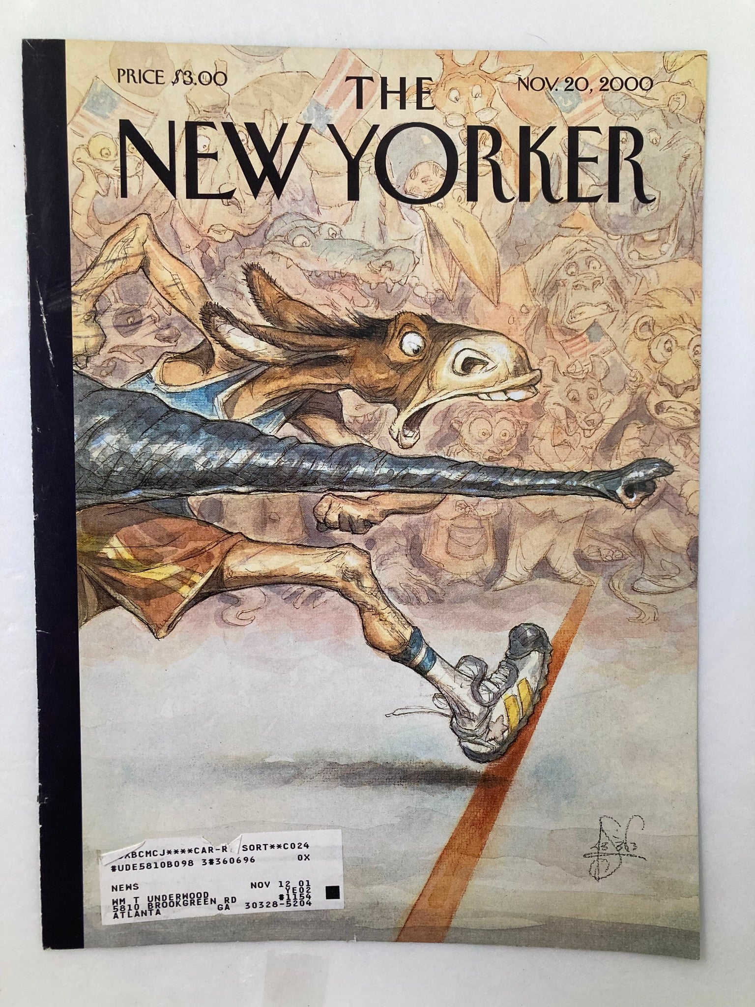 COVER ONLY The New Yorker November 20 2000 By a Nose? by Peter de Seve