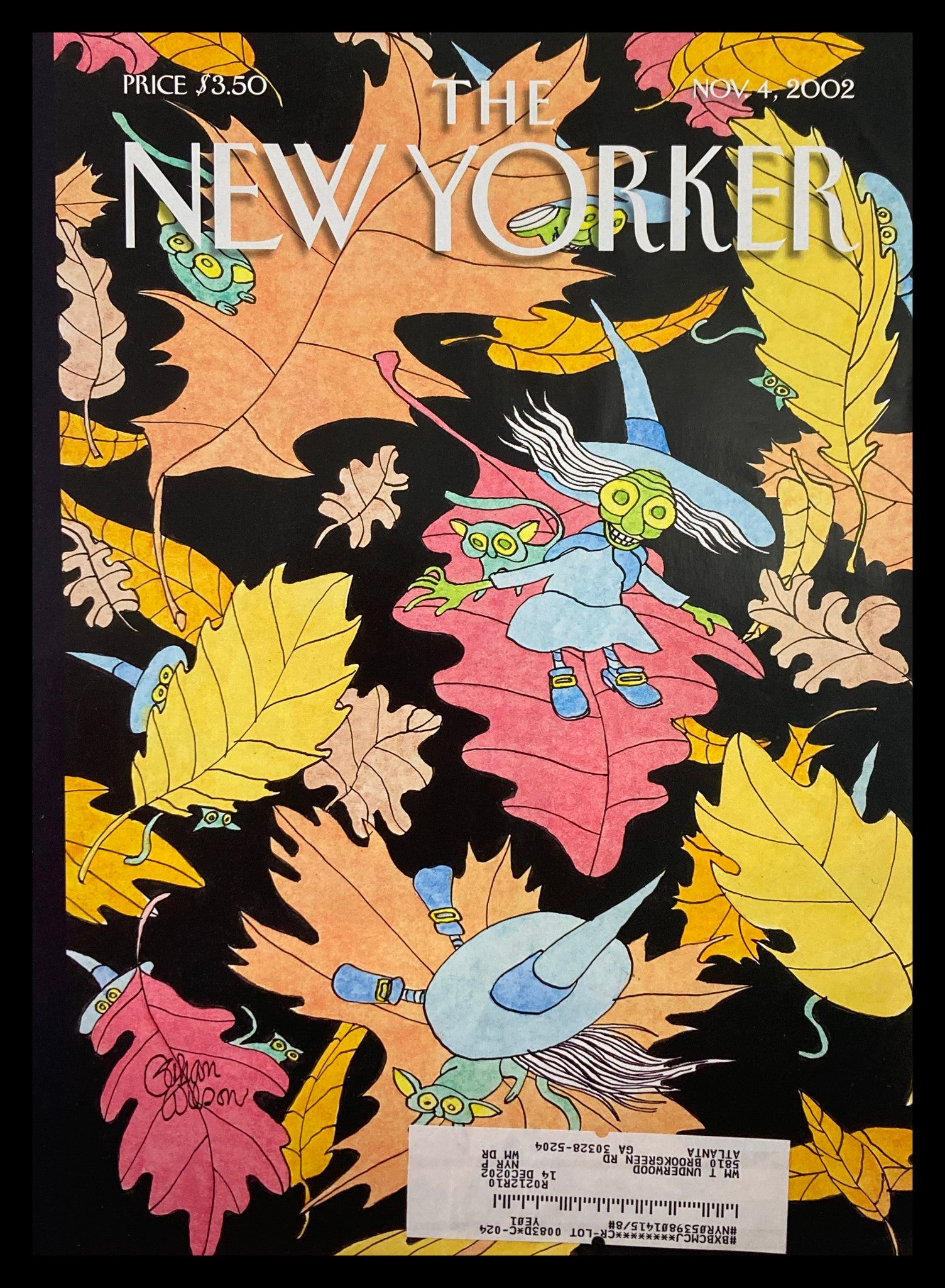 COVER ONLY The New Yorker November 4 2002 Flying Leaves by Gahan Wilson