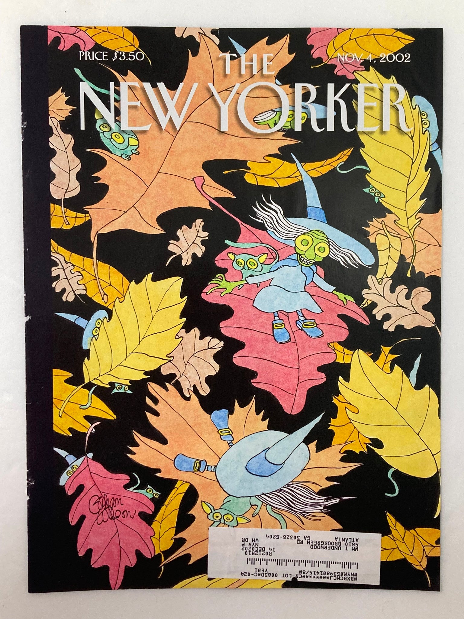 COVER ONLY The New Yorker November 4 2002 Flying Leaves by Gahan Wilson