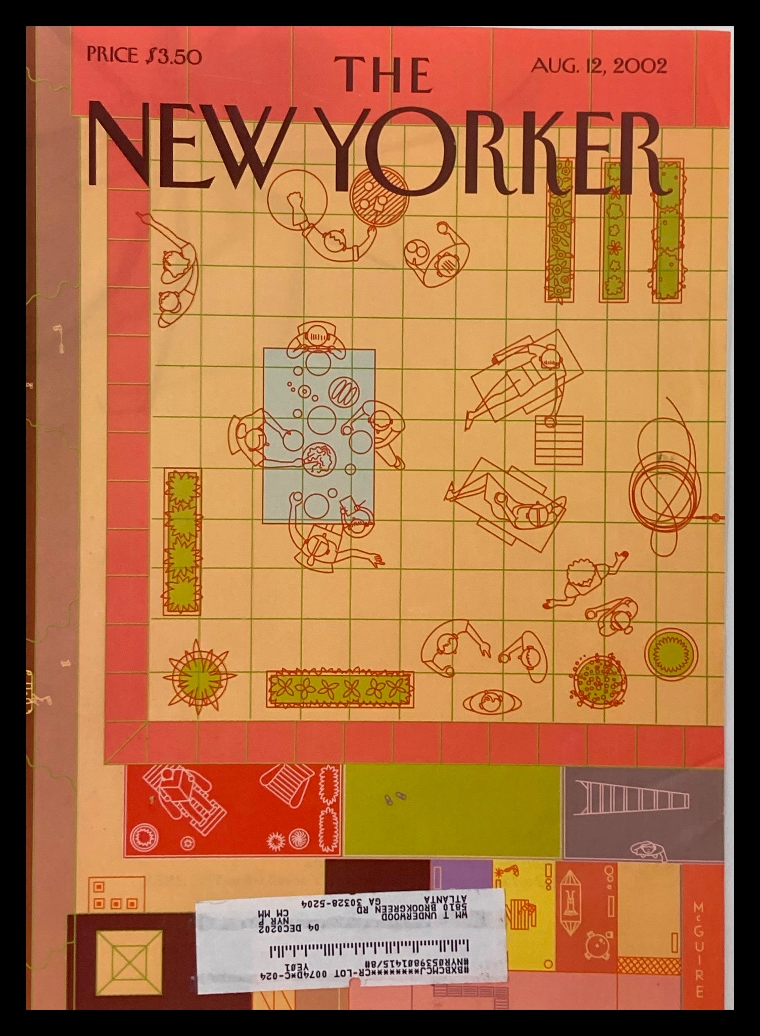 COVER ONLY The New Yorker August 12 2002 Bird's Eye View BBQ Richard McQGuire