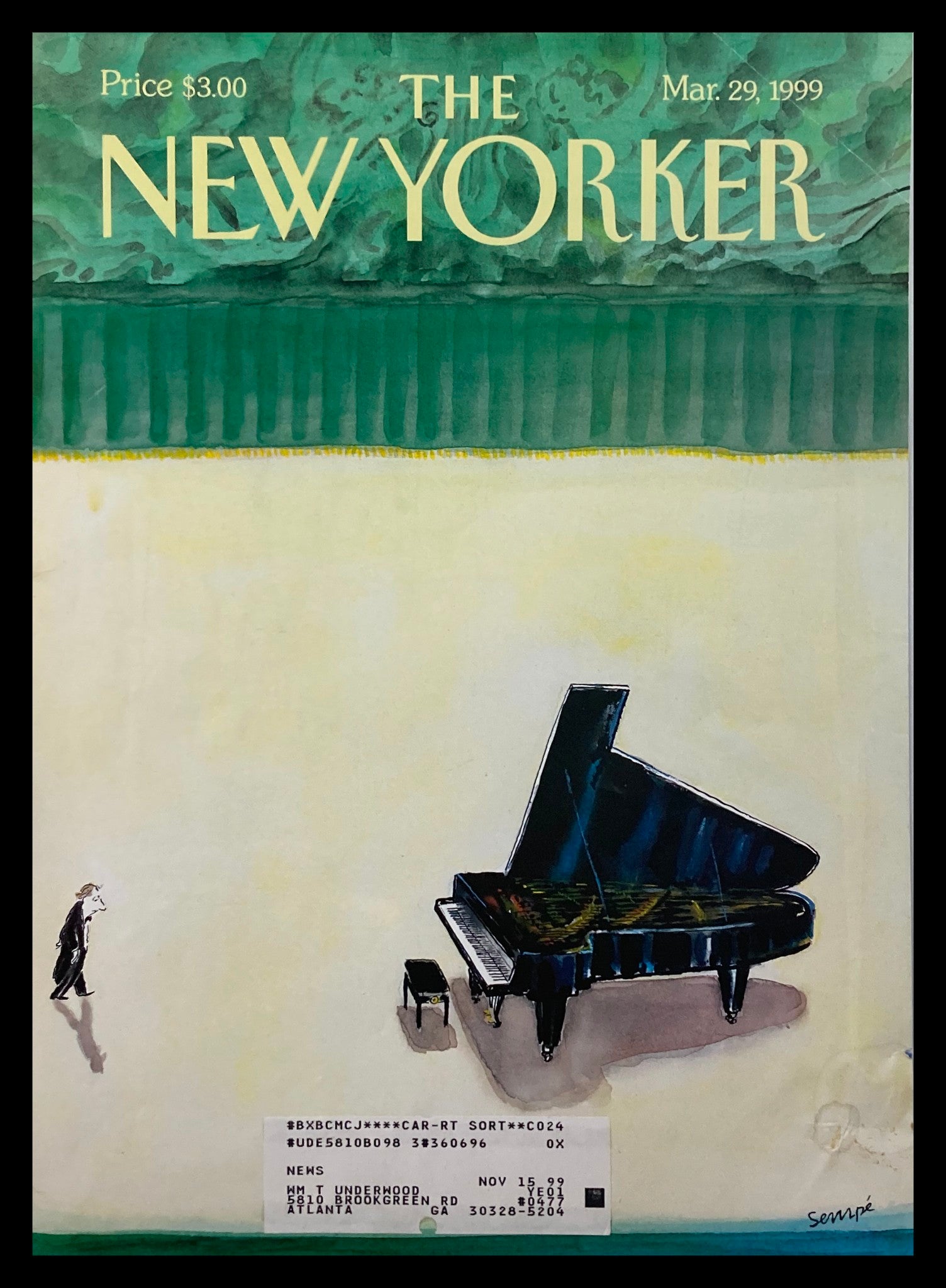 COVER ONLY The New Yorker March 29 1999 Slight Anxiety by Jean-Jacques Sempe