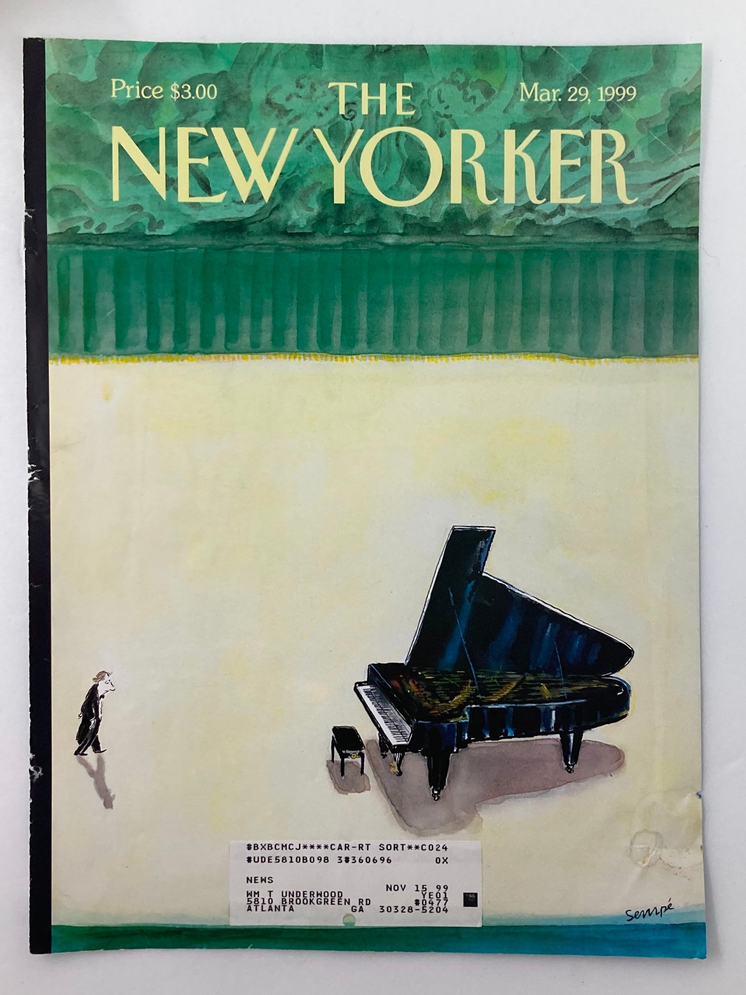 COVER ONLY The New Yorker March 29 1999 Slight Anxiety by Jean-Jacques Sempe