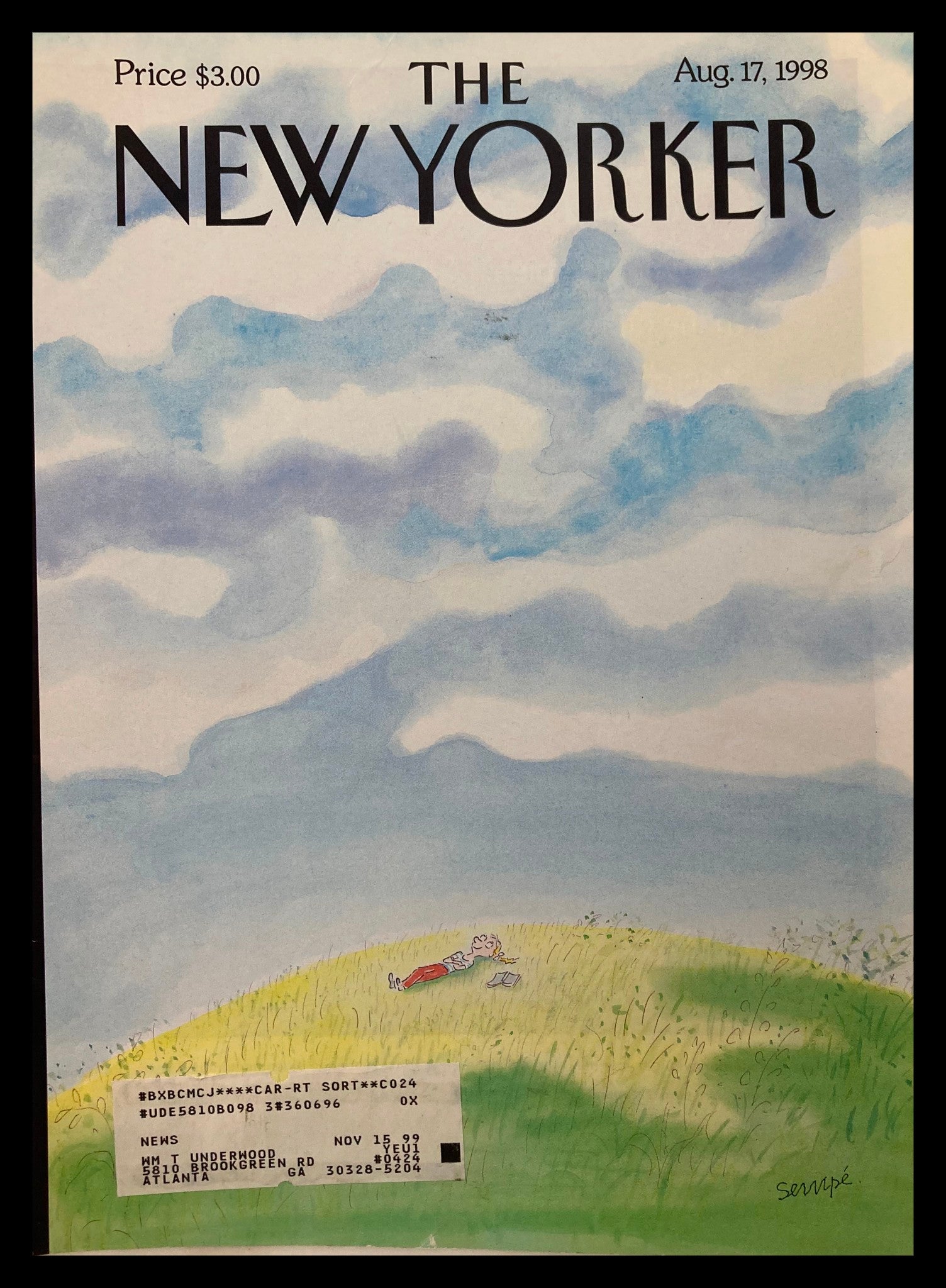 COVER ONLY The New Yorker August 17 1998 Afternoon Dream by J. J. Sempe