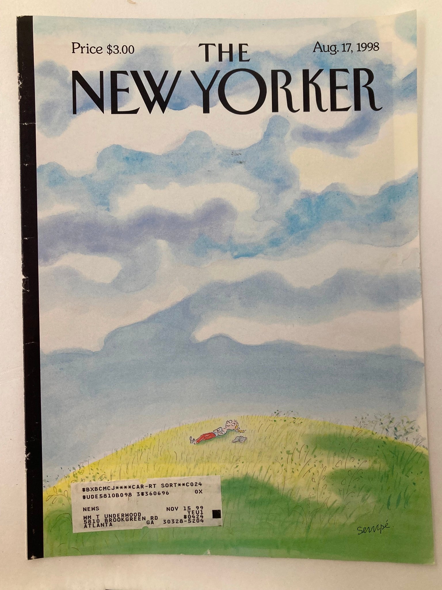 COVER ONLY The New Yorker August 17 1998 Afternoon Dream by J. J. Sempe