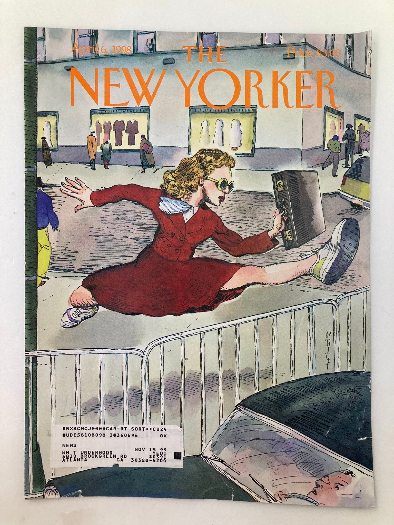 COVER ONLY The New Yorker April 6 1998 Taking It in Stride by Barry Blitt