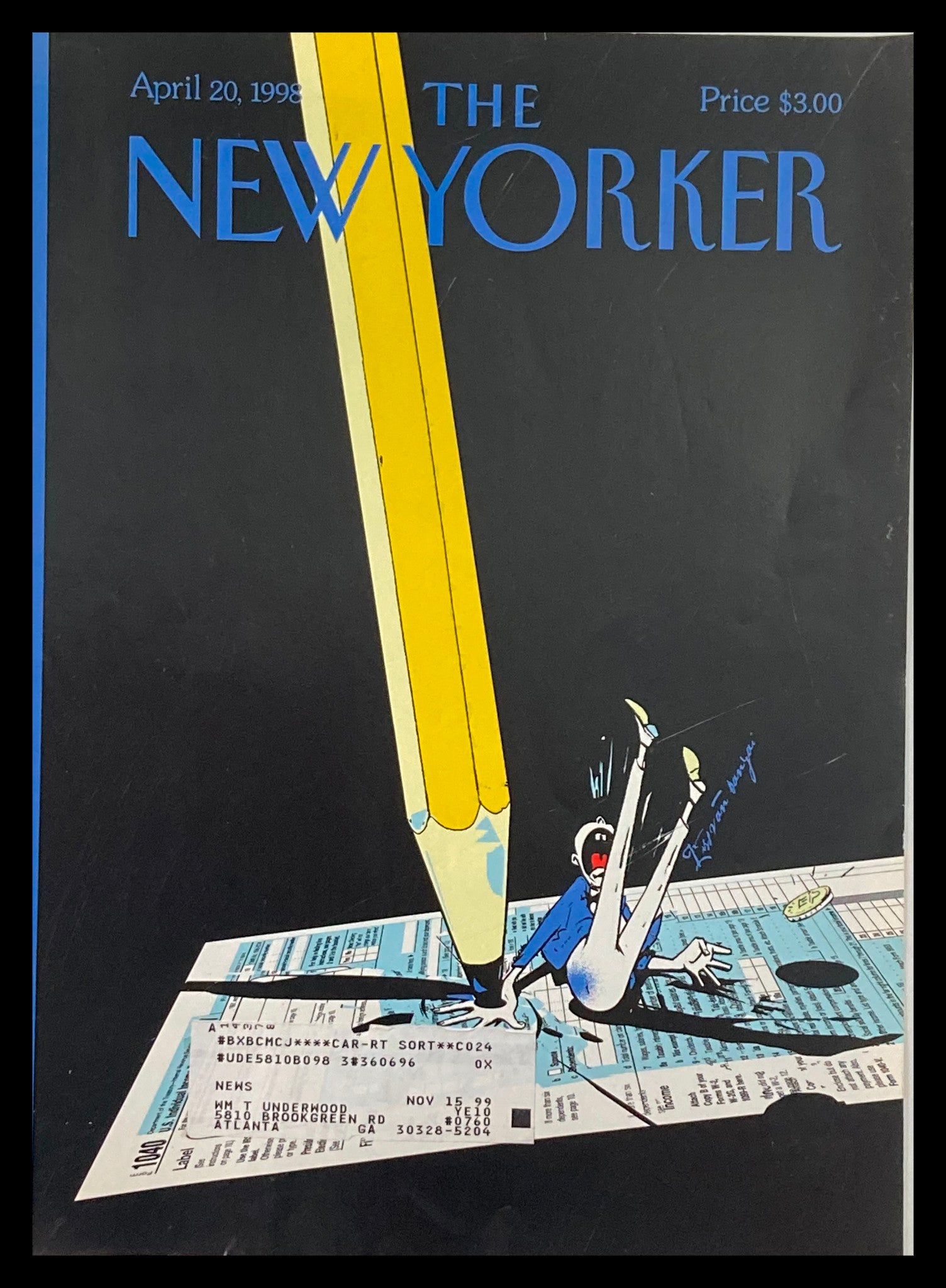 COVER ONLY The New Yorker April 20 1998 Nothing is Certain But by Istan Banyai