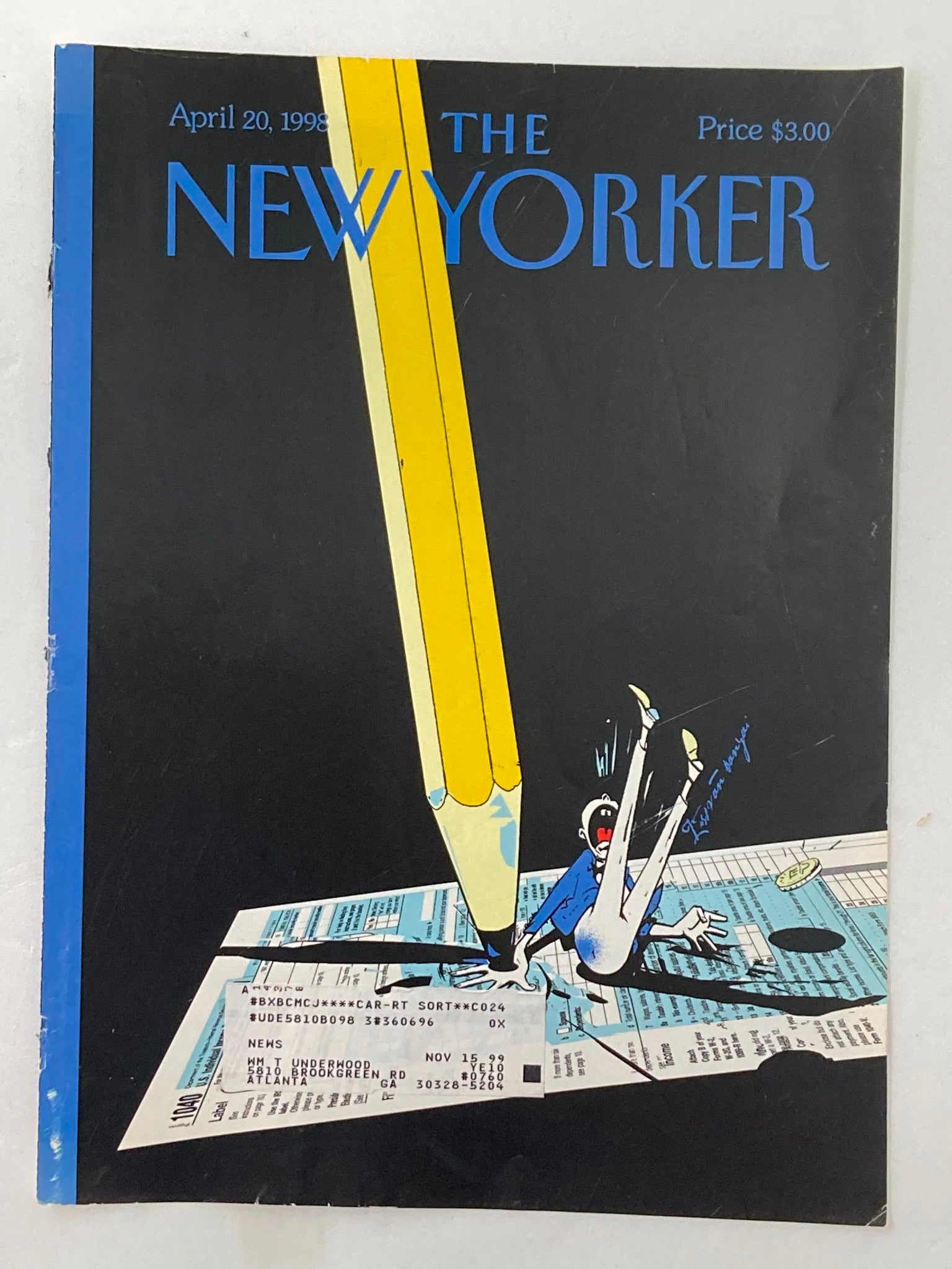 COVER ONLY The New Yorker April 20 1998 Nothing is Certain But by Istan Banyai