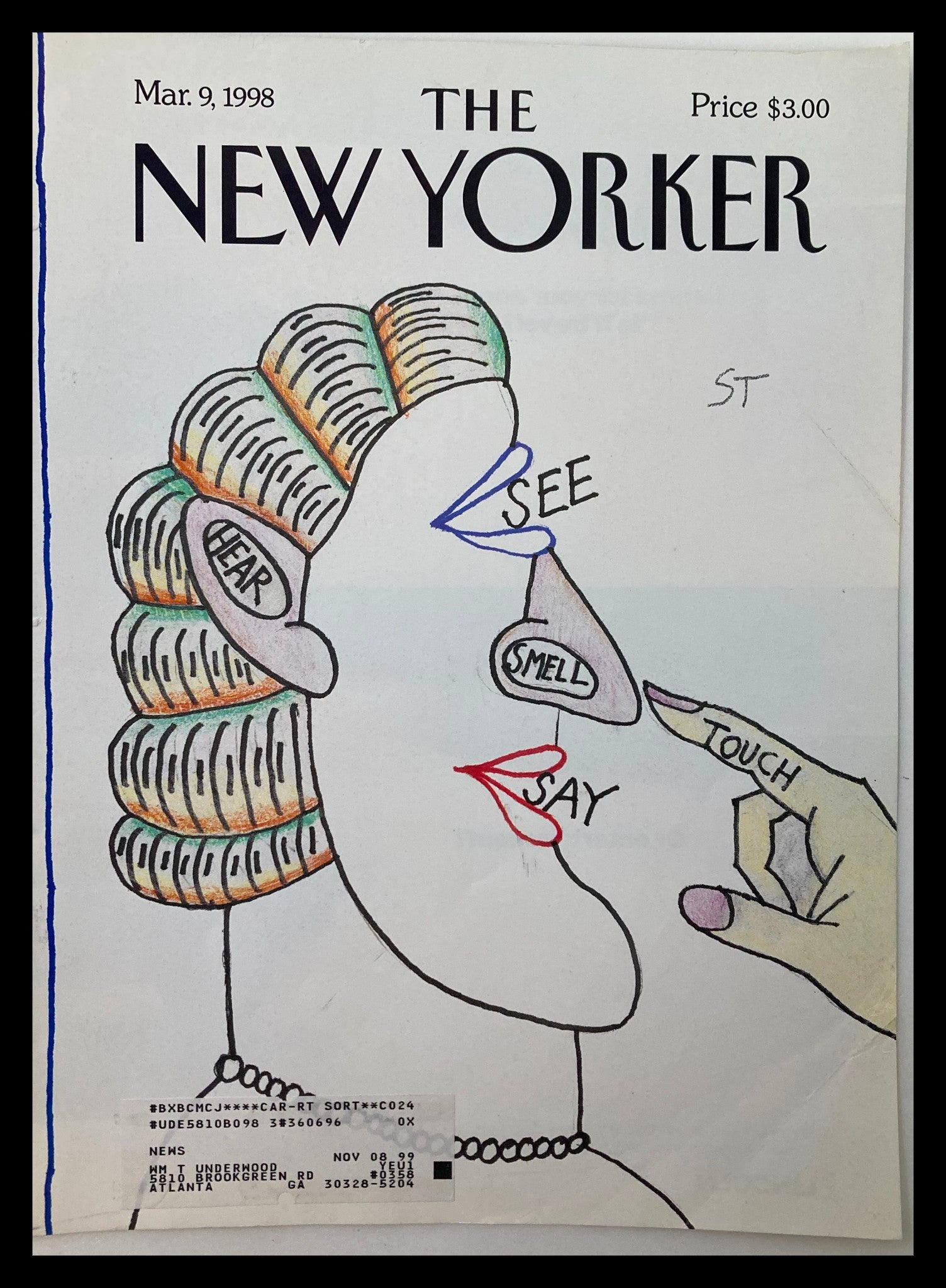 COVER ONLY The New Yorker March 9 1998 Five Senses by Saul Steinberg