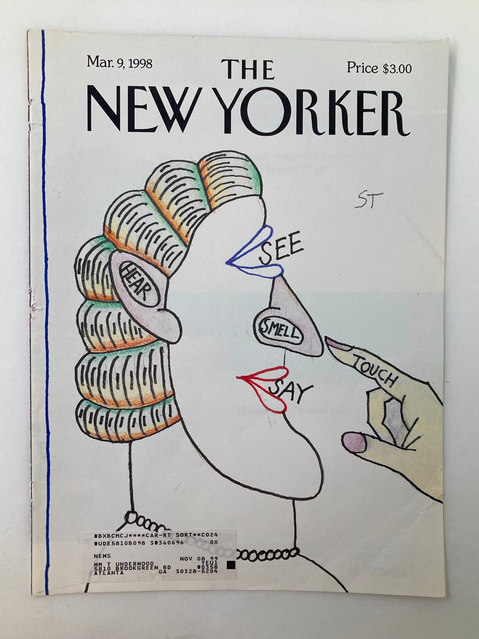 COVER ONLY The New Yorker March 9 1998 Five Senses by Saul Steinberg