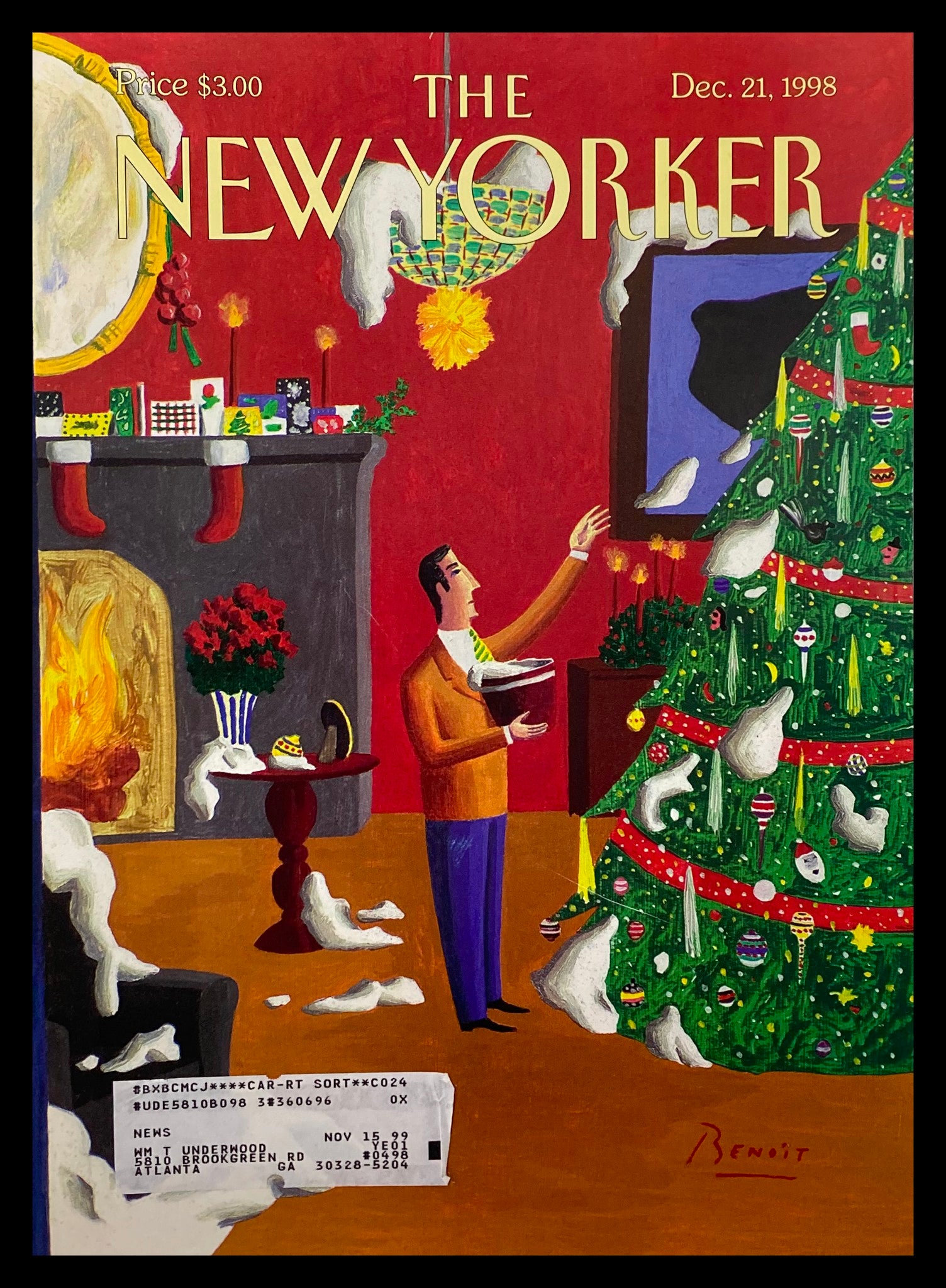 COVER ONLY The New Yorker December 21 1998 Christmas Decorations by B. van Innis