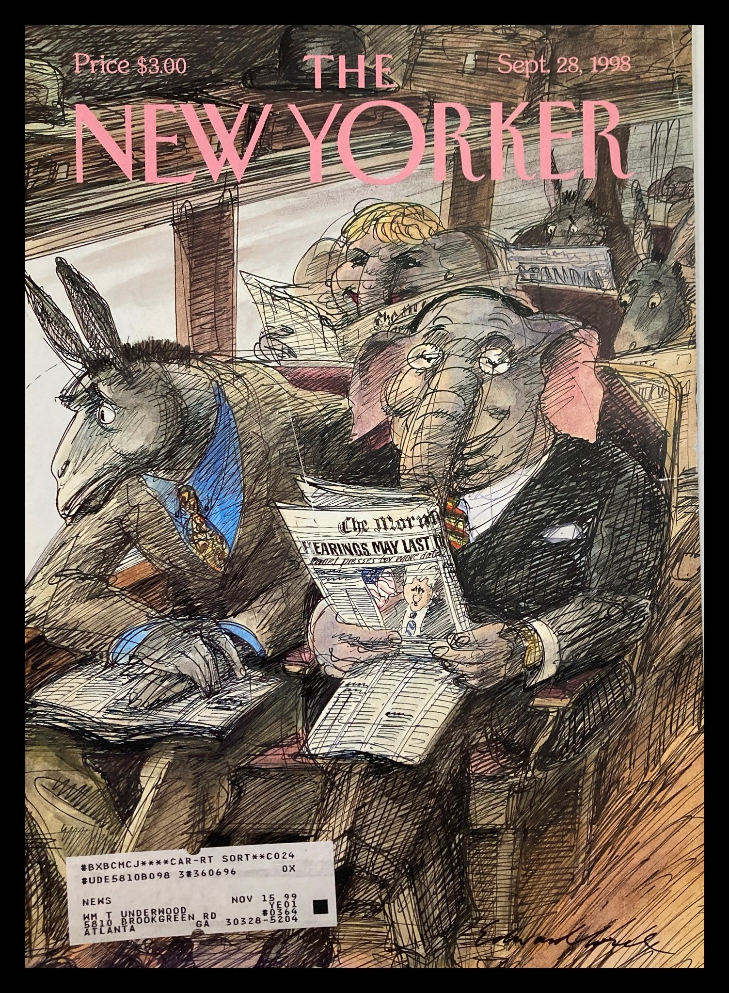 COVER ONLY The New Yorker September 28 1998 All The News Unfit to Print by Sorel