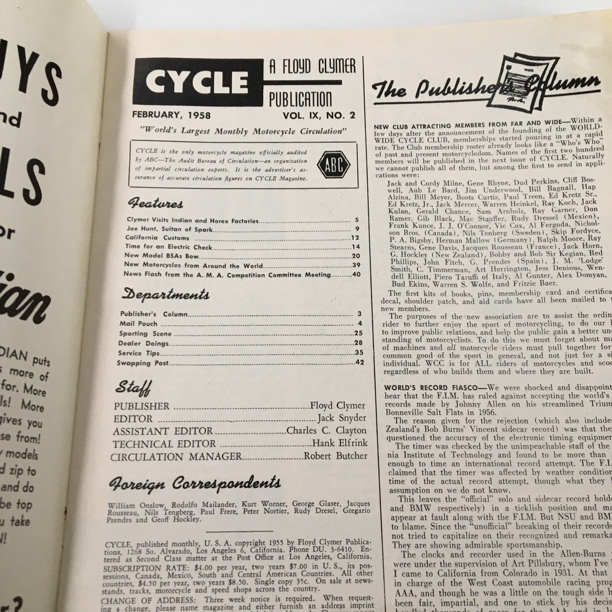 VTG Cycle Magazine February 1958 Time for an Electric Check No Label