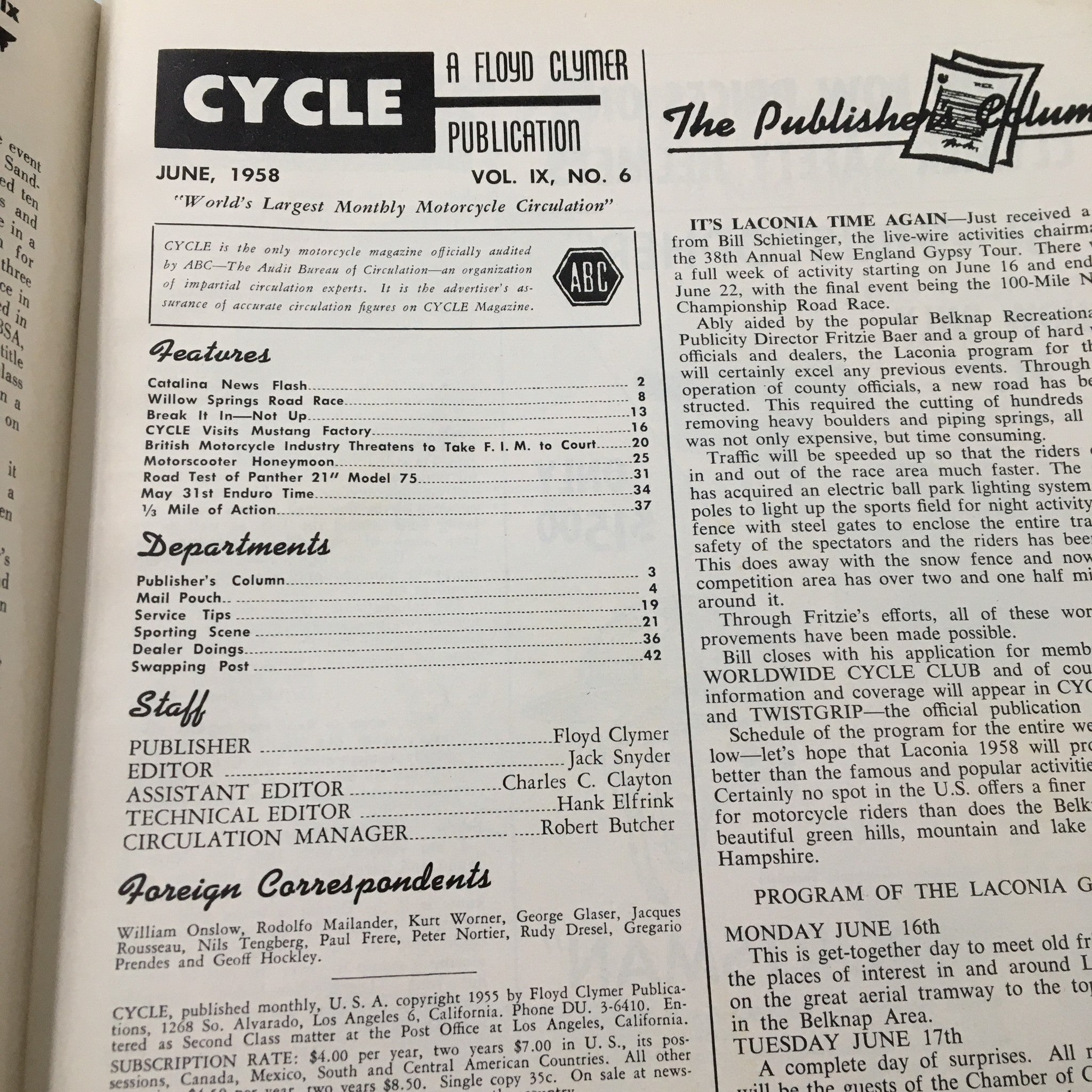 VTG Cycle Magazine June 1958 The Catalina Grand Prix News Flash No Label