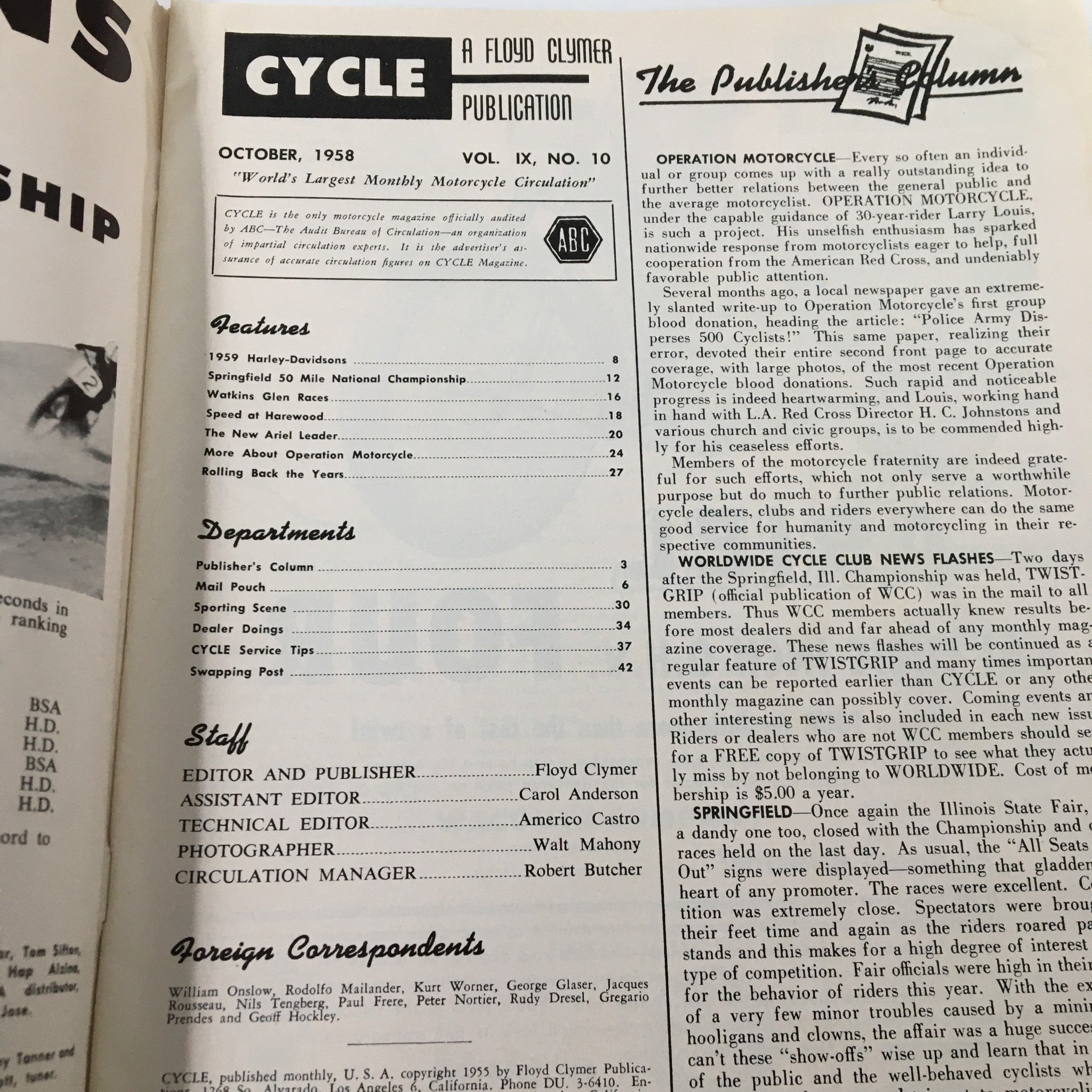 VTG Cycle Magazine October 1958 More About Operation Motorcycle No Label