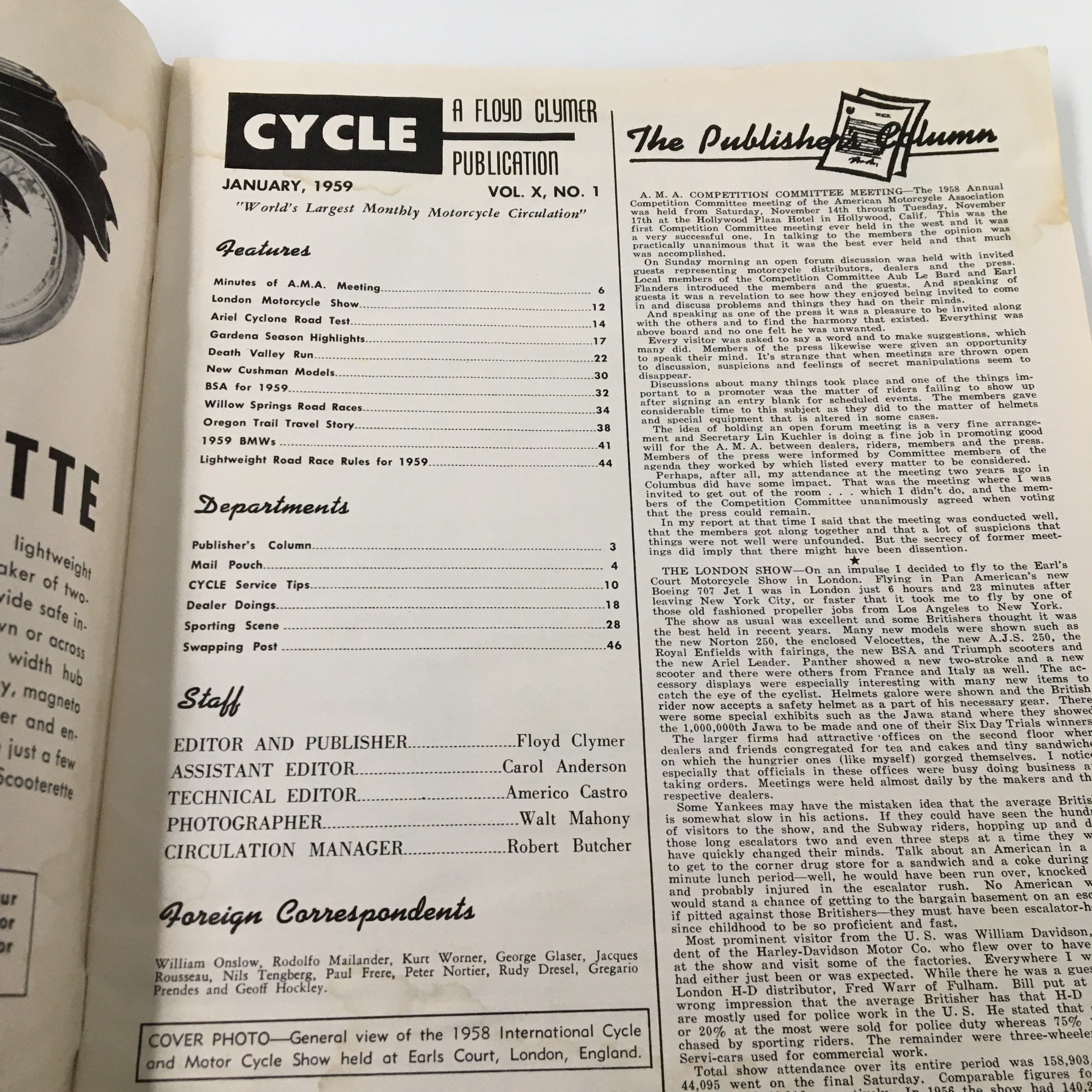 VTG Cycle Magazine January 1959 Lightweight Road Race Rules for 1959 No Label